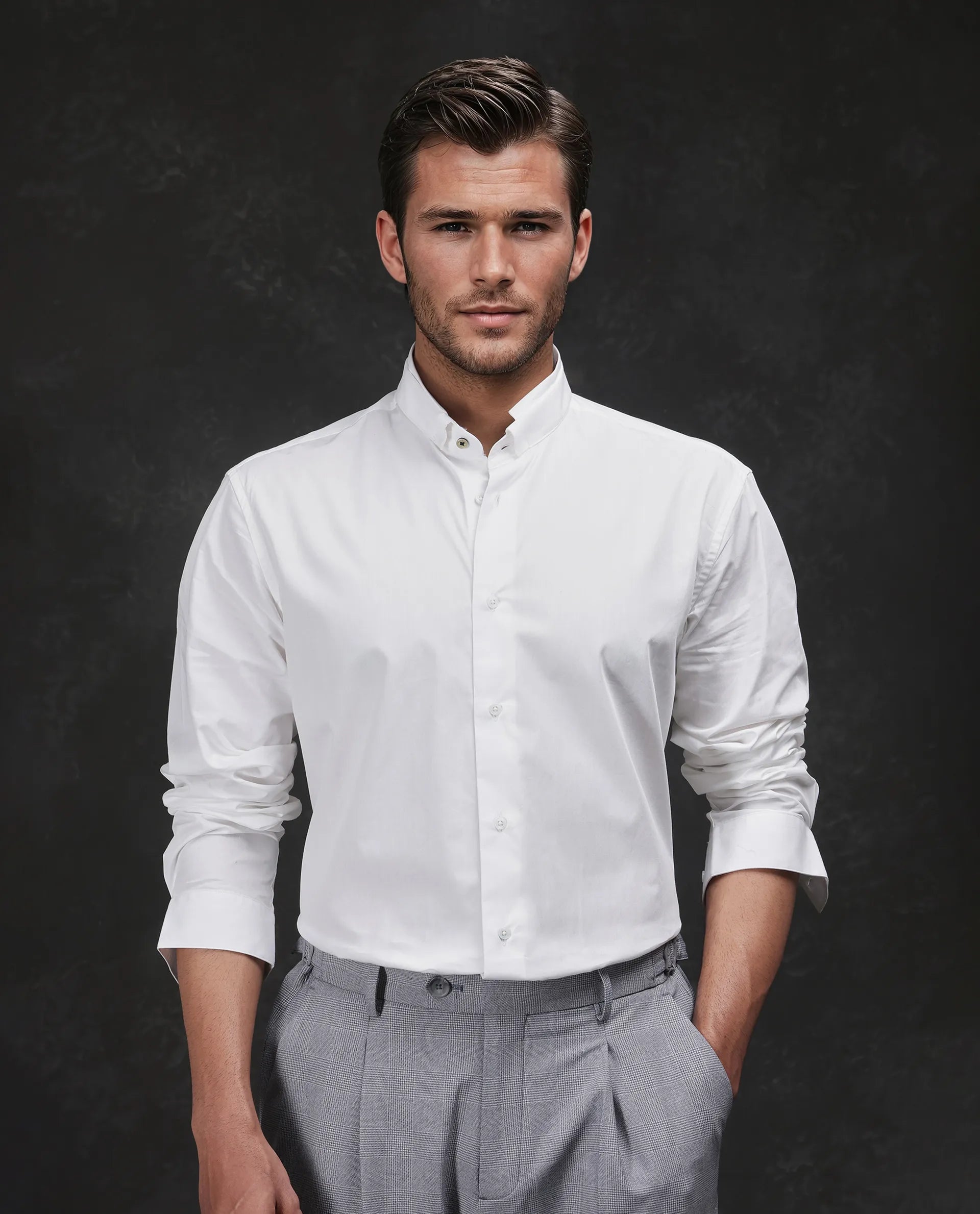 Rare Rabbit Men Garry White Cotton Fabric Full Sleeves Mandarin Collar Relaxed Fit Plain Shirt