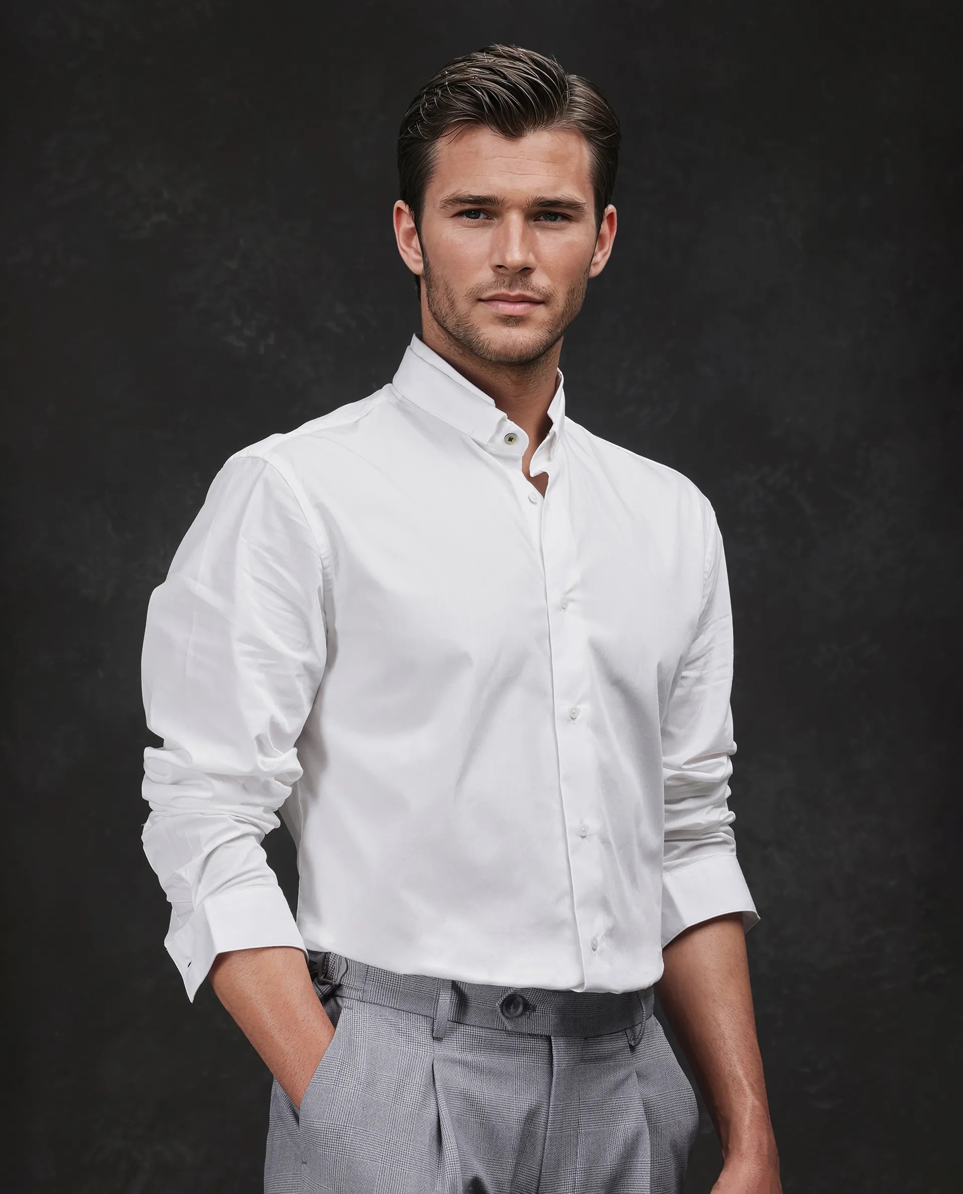 Rare Rabbit Men Garry White Cotton Fabric Full Sleeves Mandarin Collar Relaxed Fit Plain Shirt