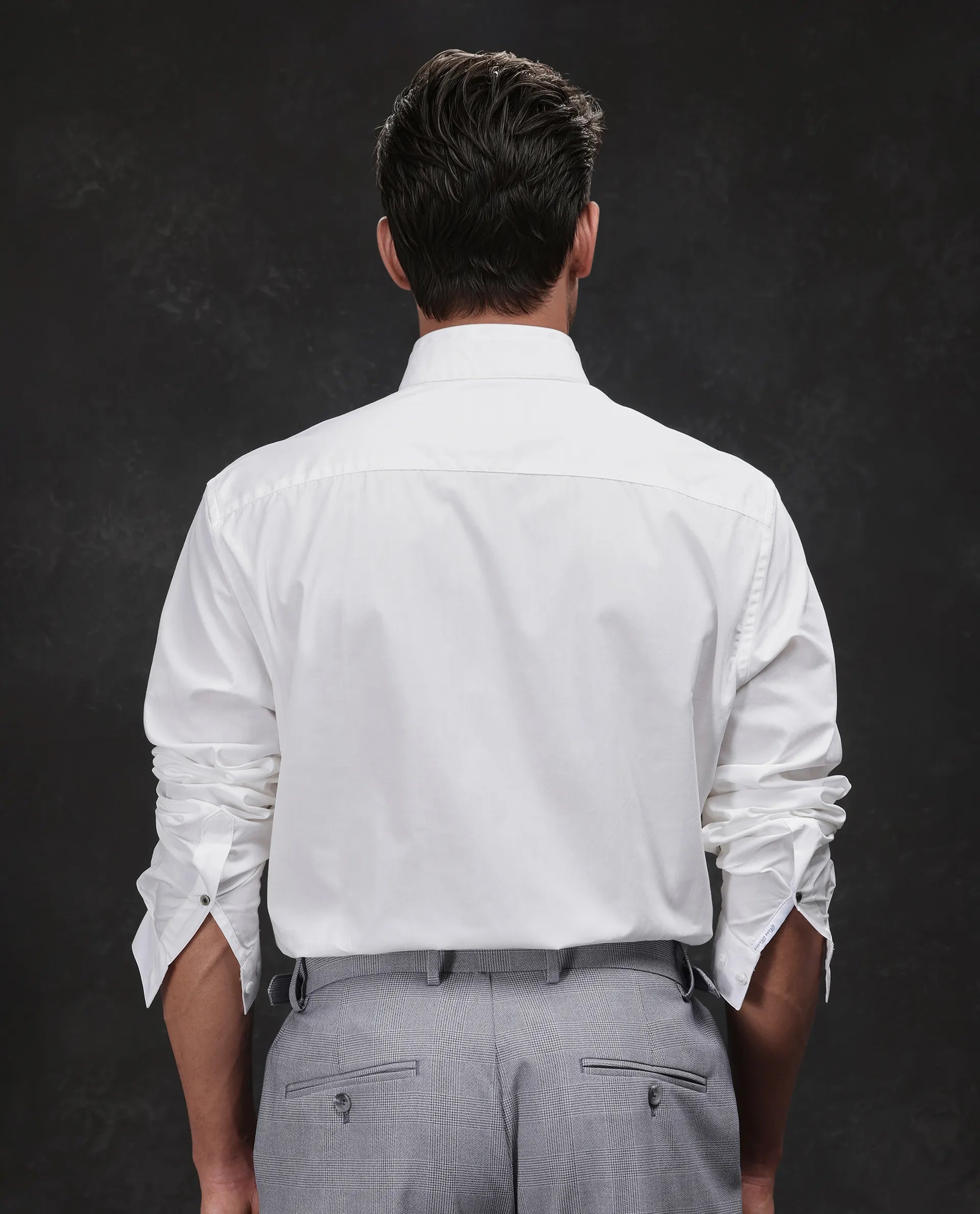 Rare Rabbit Men Garry White Cotton Fabric Full Sleeves Mandarin Collar Relaxed Fit Plain Shirt