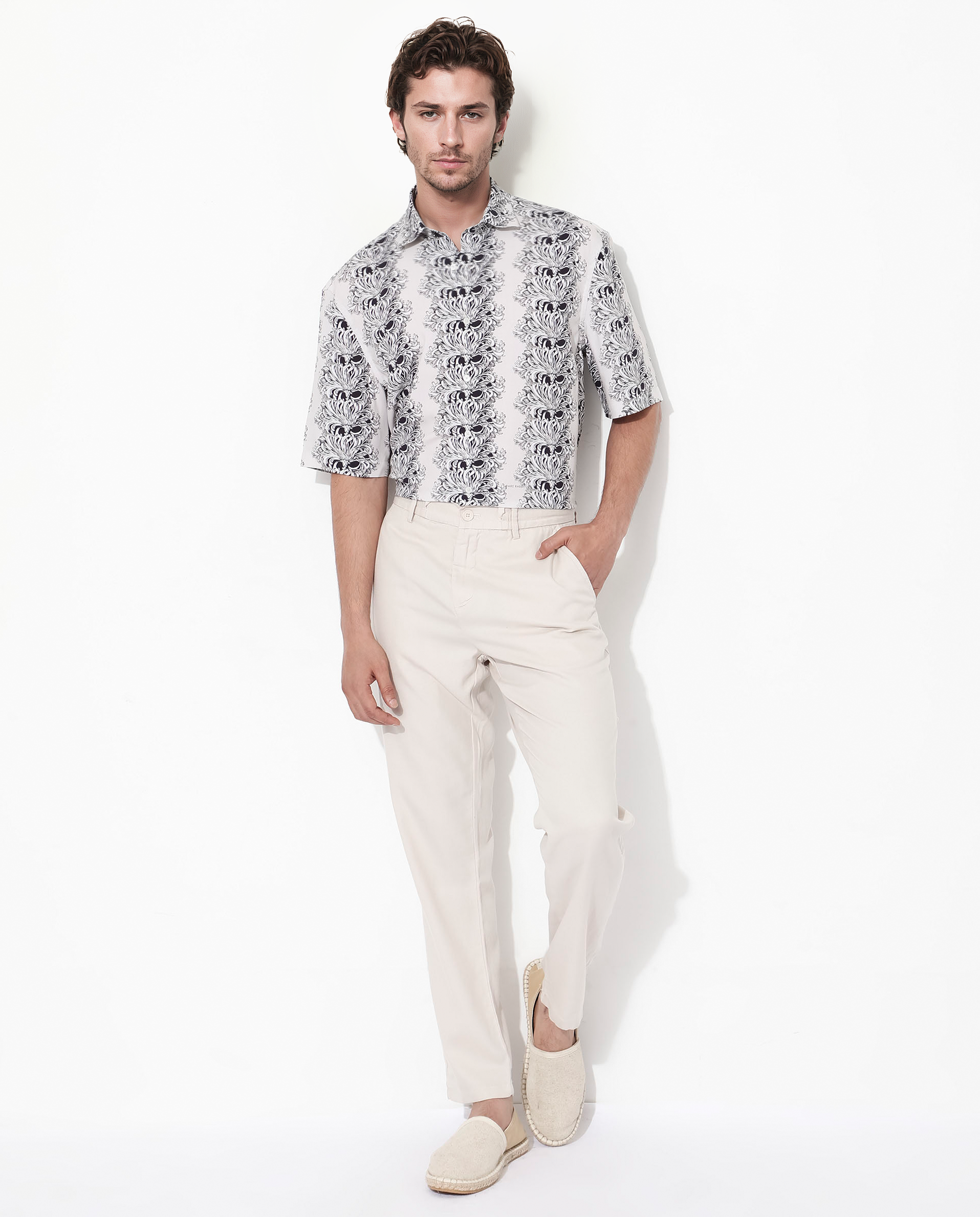 Rare Rabbit Men's Gasta SS Off White Viscose Fabric Short Sleeves Boxy Fit Floral Geometric Print Shirt