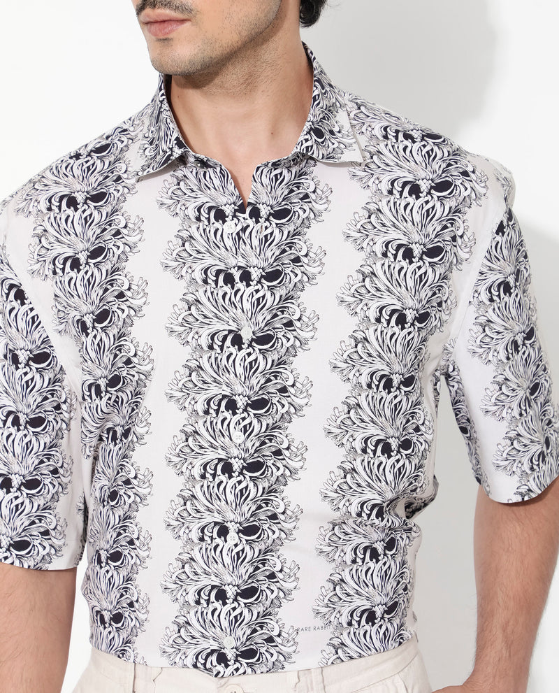 Rare Rabbit Men's Gasta SS Off White Viscose Fabric Short Sleeves Boxy Fit Floral Geometric Print Shirt