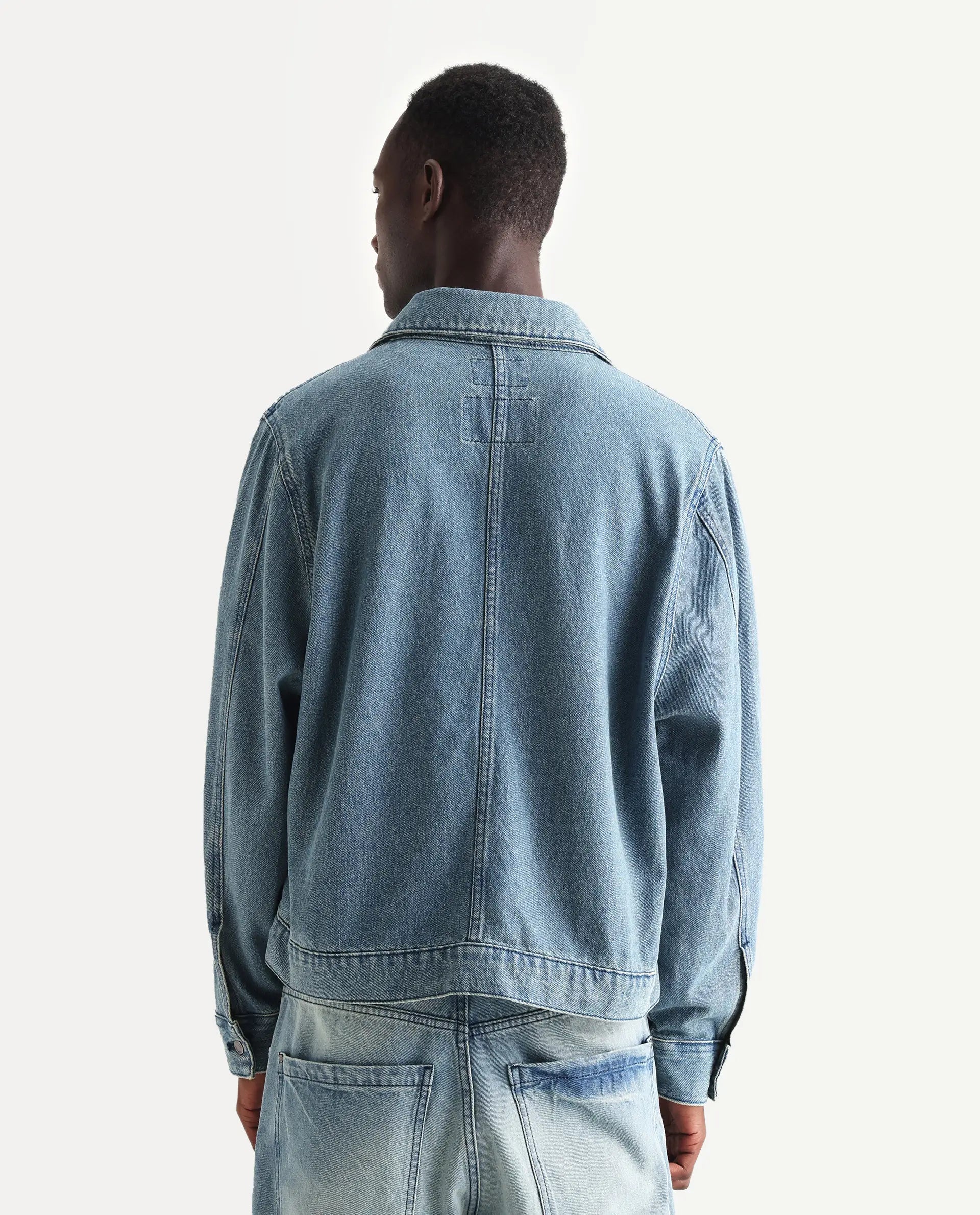 Rare Rabbit Men's Gausst Blue Cotton Plain Regular Fit Full Sleeve Spread Collar Jacket