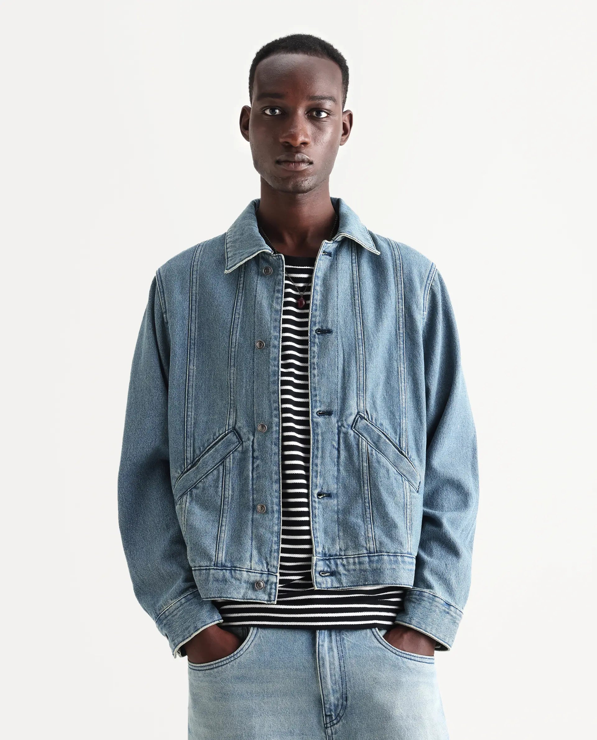 Rare Rabbit Men's Gausst Blue Cotton Plain Regular Fit Full Sleeve Spread Collar Jacket