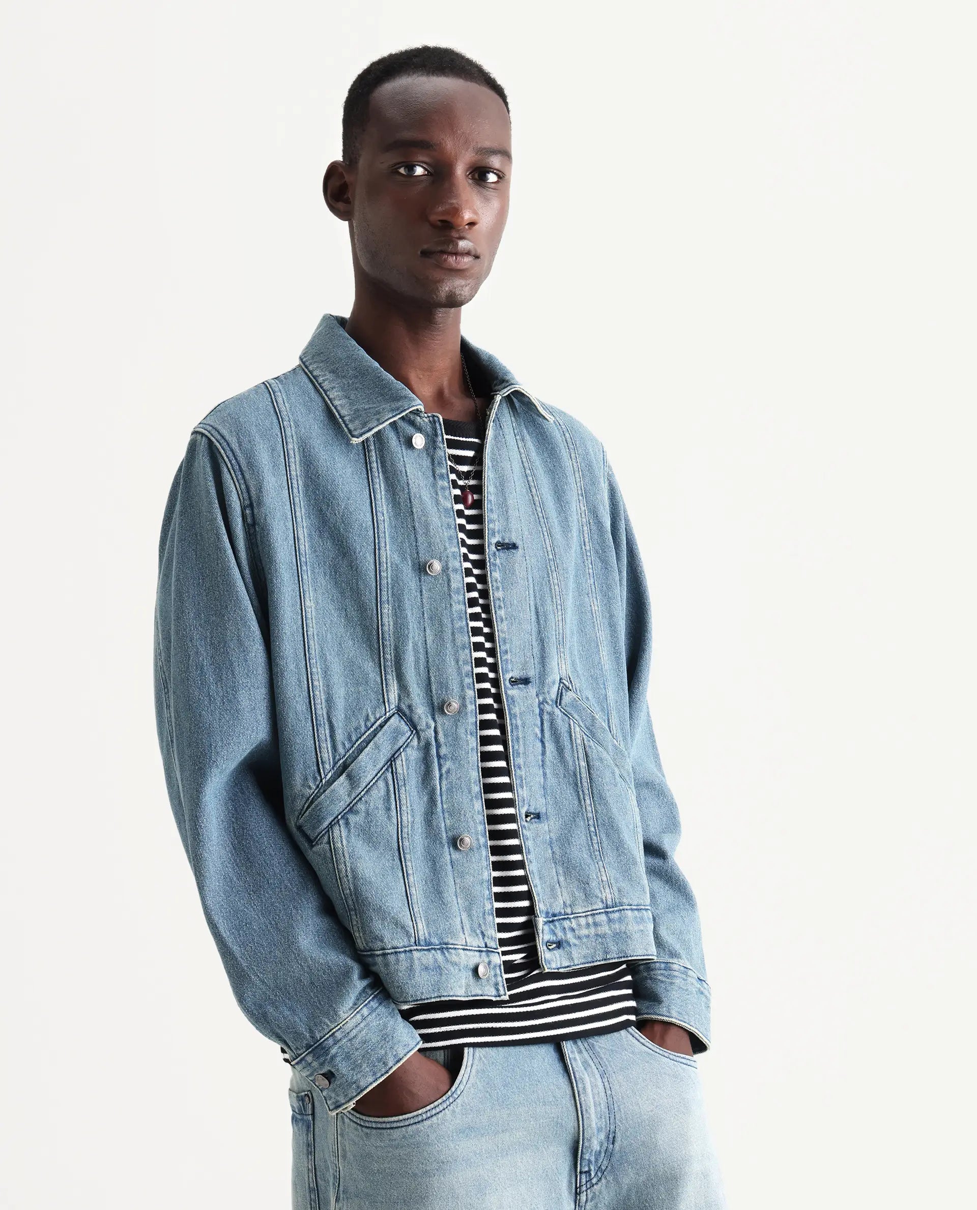 Rare Rabbit Men's Gausst Blue Cotton Plain Regular Fit Full Sleeve Spread Collar Jacket