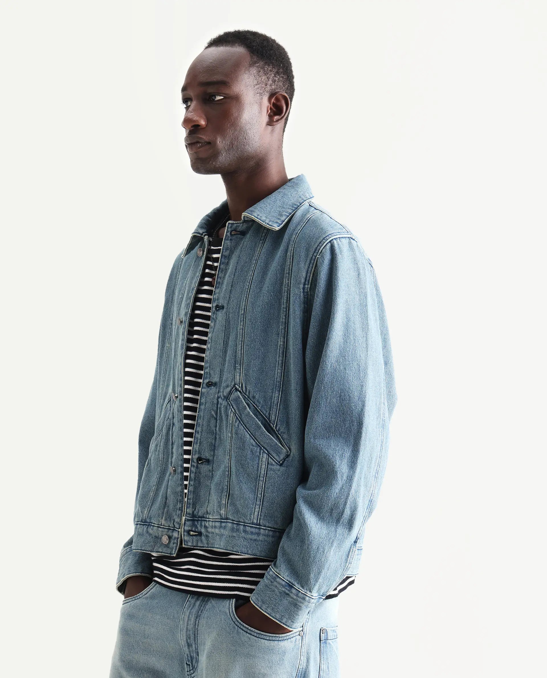 Rare Rabbit Men's Gausst Blue Cotton Plain Regular Fit Full Sleeve Spread Collar Jacket