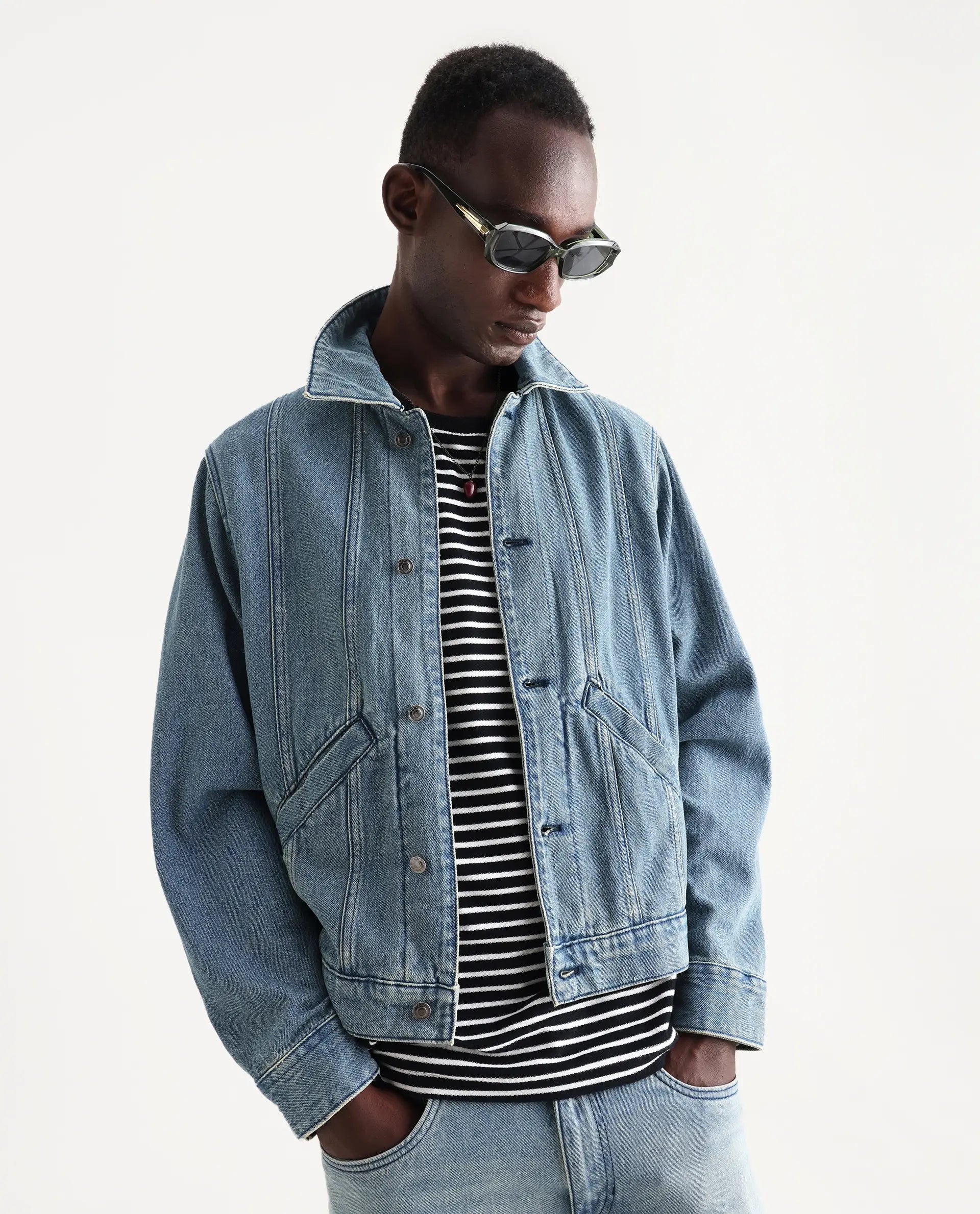 Rare Rabbit Men's Gausst Blue Cotton Plain Regular Fit Full Sleeve Spread Collar Jacket