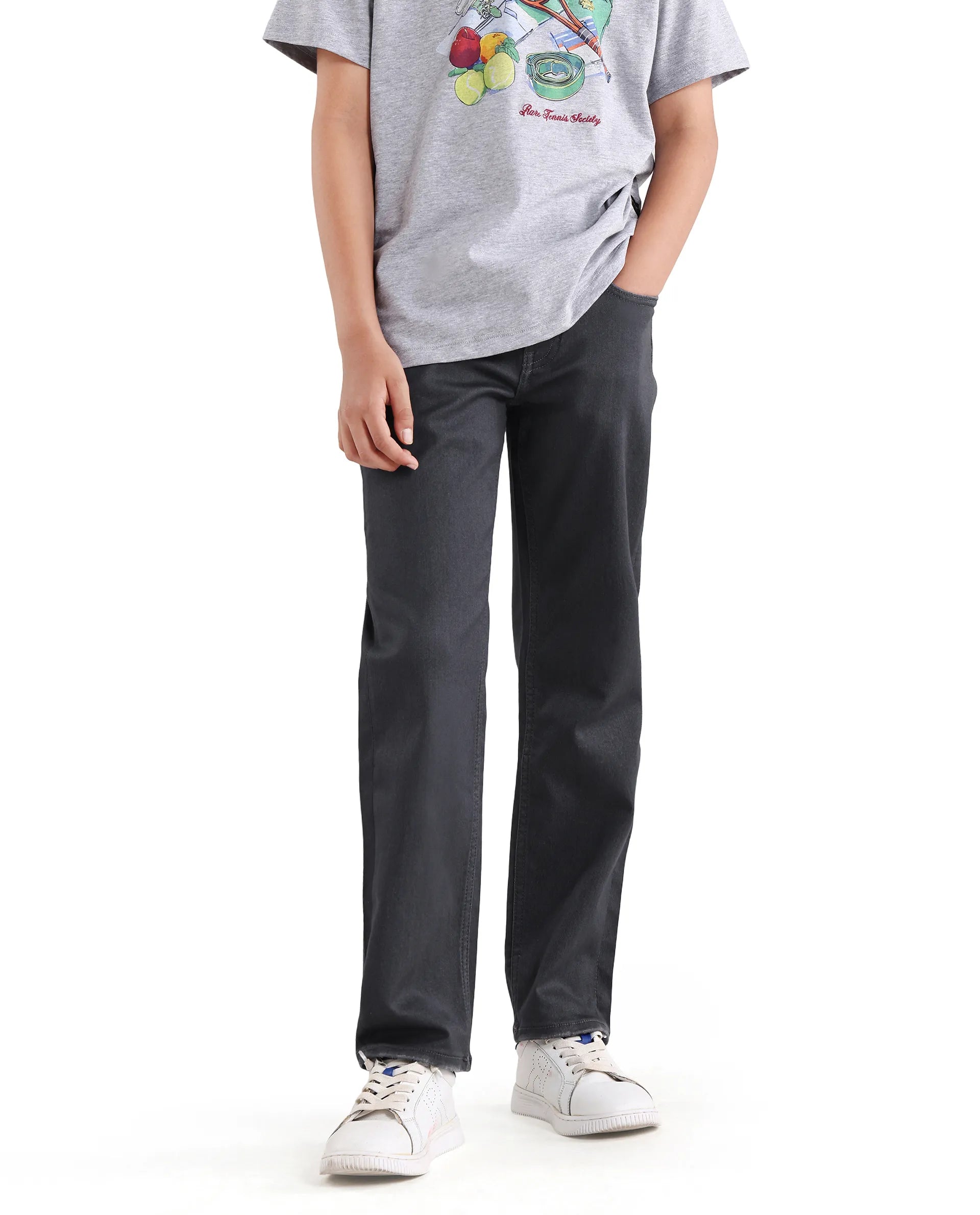 Rare Ones Kids Gavin Grey Cotton Blend Shank Button Closure Regular Fit Jeans