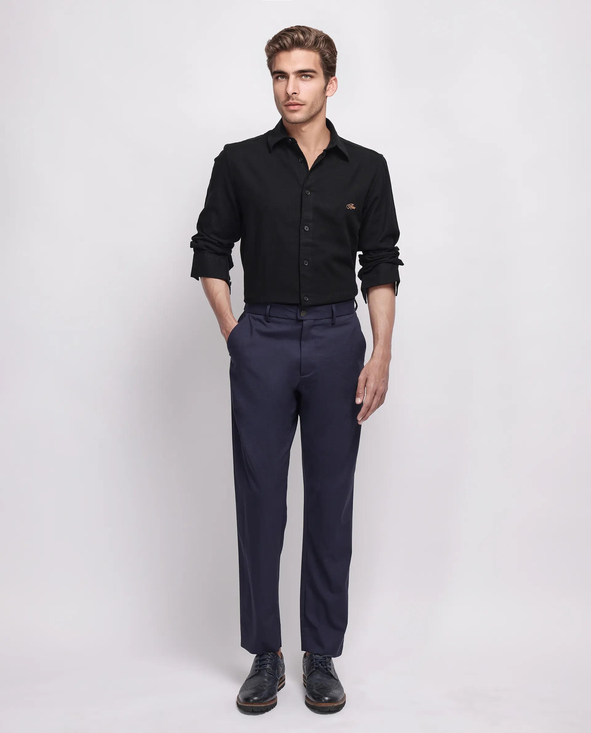 Rare Rabbit Men's Gawa Black Cotton Striped Print Regular Fit Full Sleeve Collared Shirt