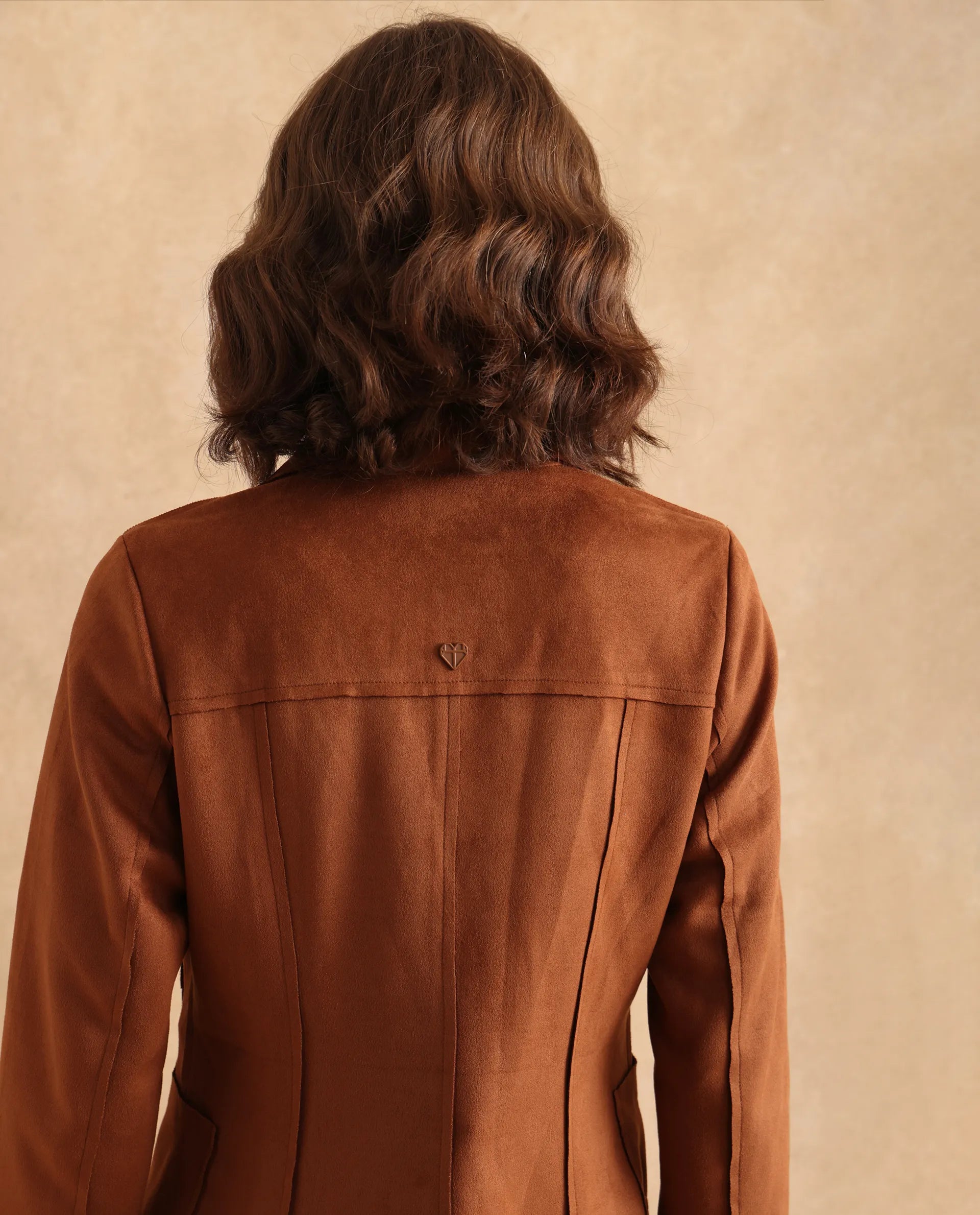 Rareism Women Gawler Tan Suede Full Sleeve Lapel Neck Button Closure Plain Jacket