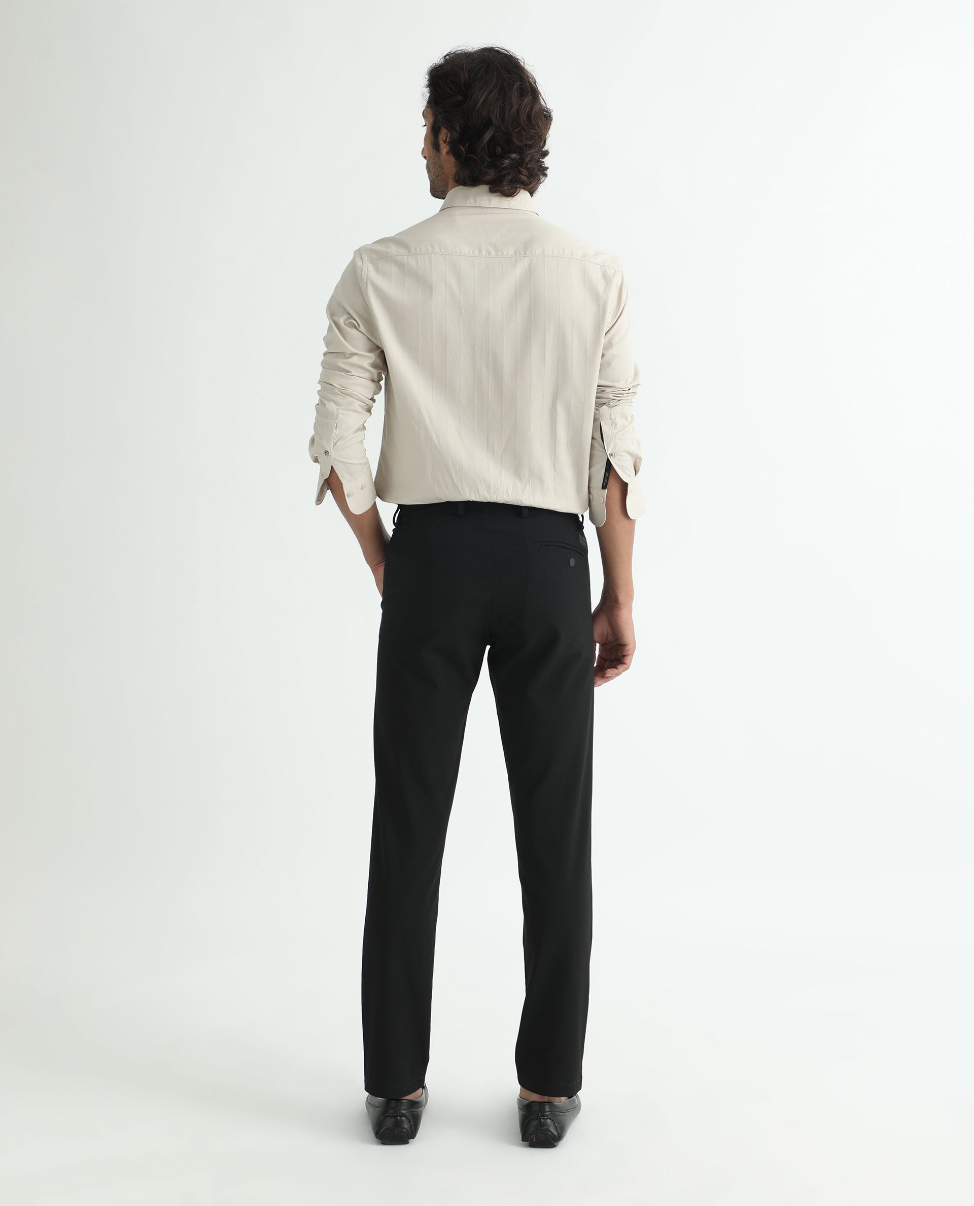 Rare Rabbit Men's Gazan Beige Cotton Fabric Full Sleeves  Dobby Self Striped Shirt