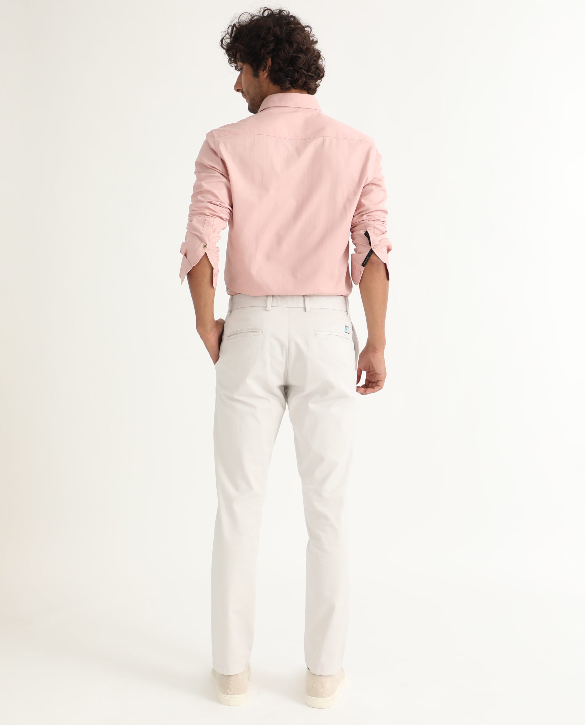 Rare Rabbit Men's Gazan Dusky Pink Cotton Fabric Full Sleeves Dobby Self Striped Shirt