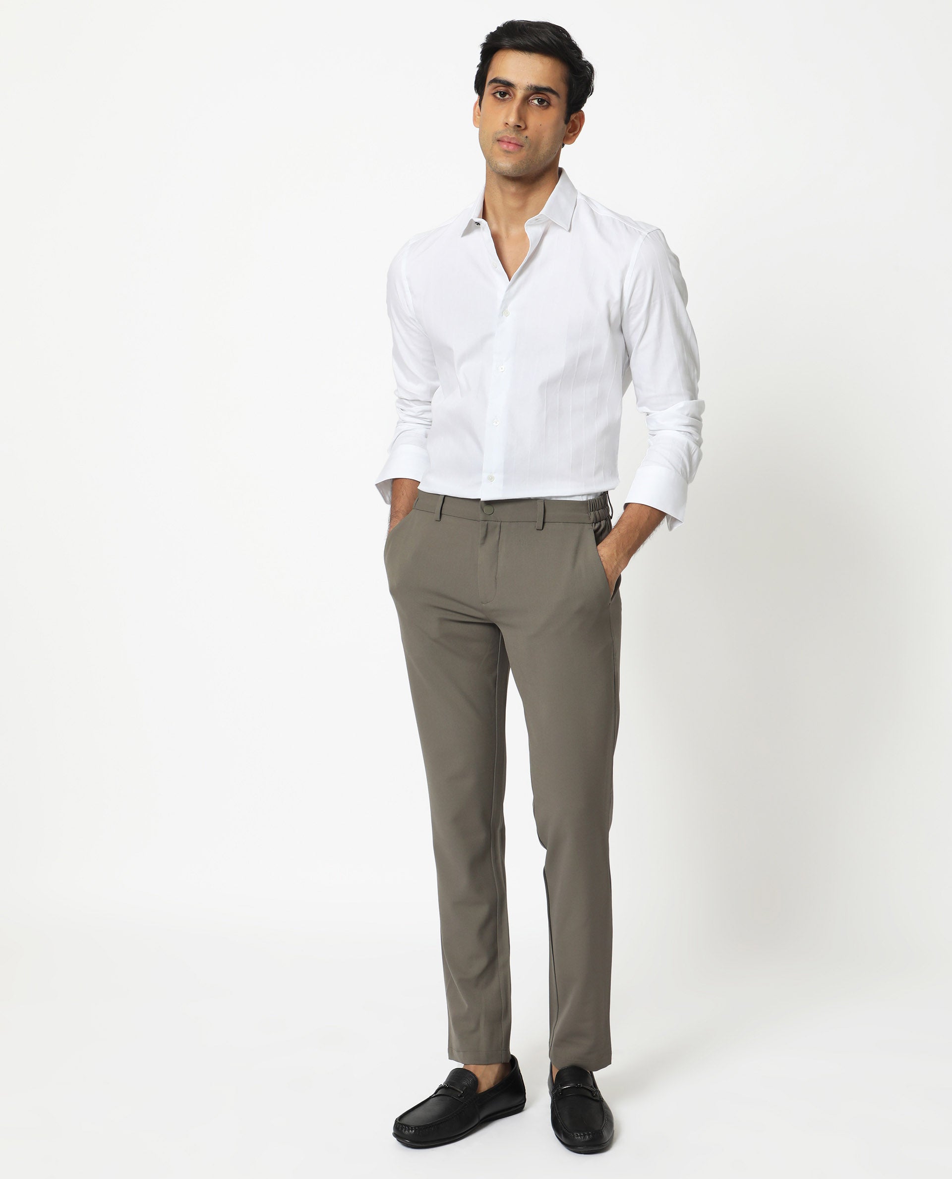 Rare Rabbit Mens Gazan White Cotton Fabric Full Sleeves Regular Fit Dobby Self Stripe Shirt