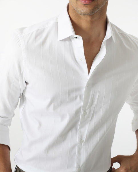 Rare Rabbit Mens Gazan White Cotton Fabric Full Sleeves Regular Fit Do