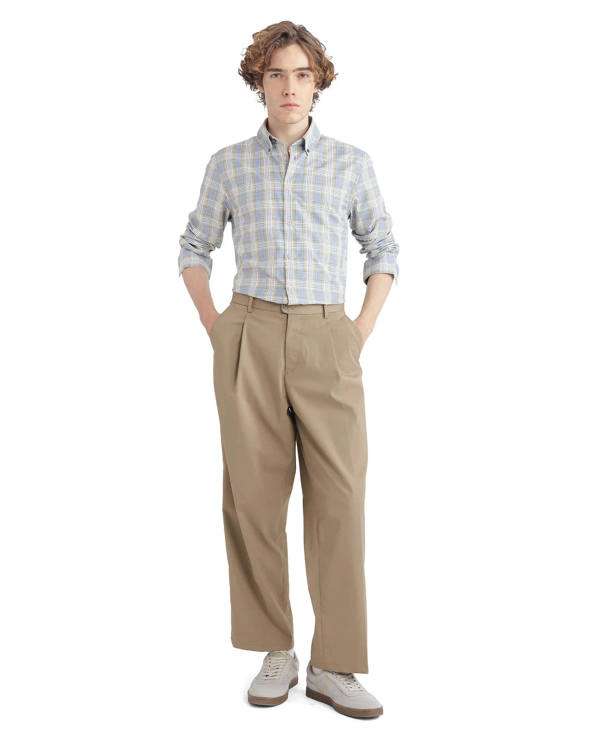 Rare Rabbit Men's Geko Pastel Green Cotton Fabric Full Sleeve Button Down Collar Button Closure Checked Shirt