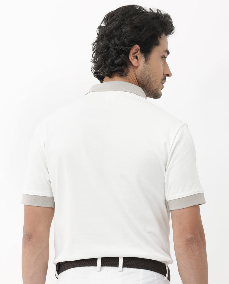 Rare Rabbit Mens Geller White Cotton Fabric Short Sleeve Solid Regular Fit Polo T-Shirt