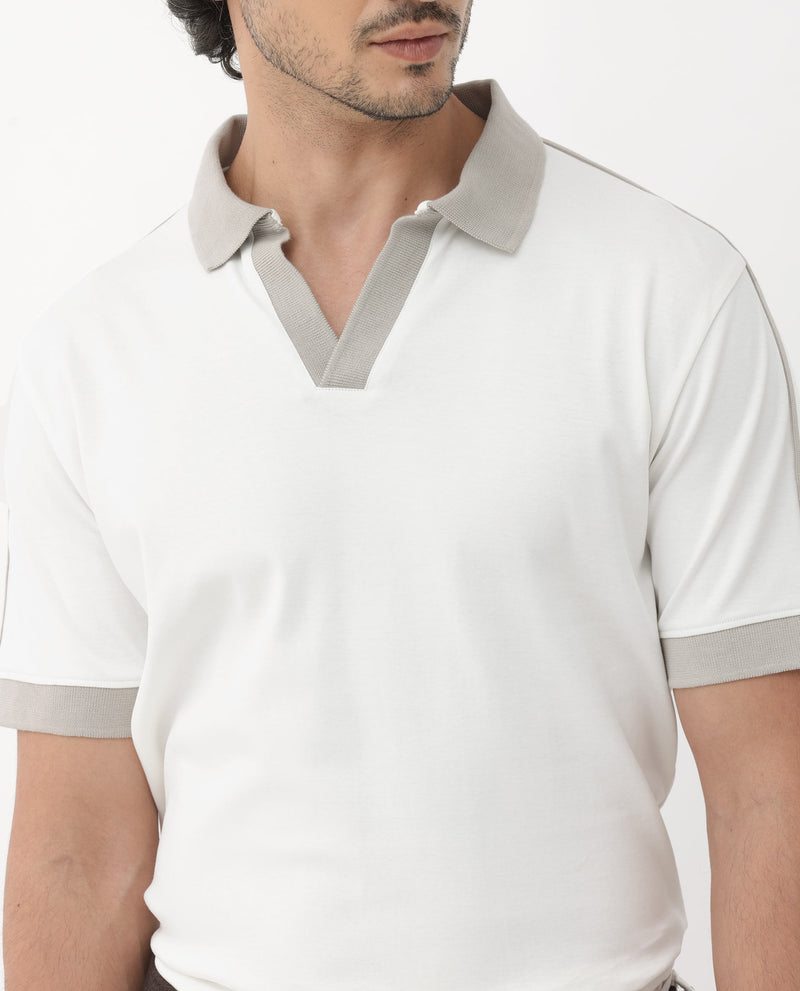 Rare Rabbit Mens Geller White Cotton Fabric Short Sleeve Solid Regular Fit Polo T-Shirt