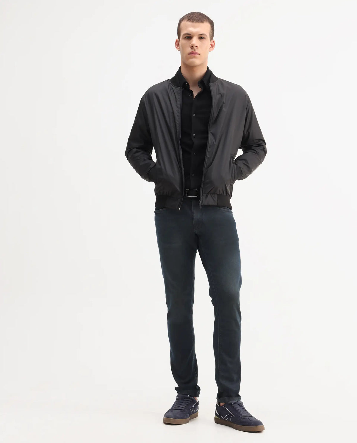 Rare Rabbit Men's Genevo Dusky Blue Cotton Plain Hawk Slim Fit Jeans