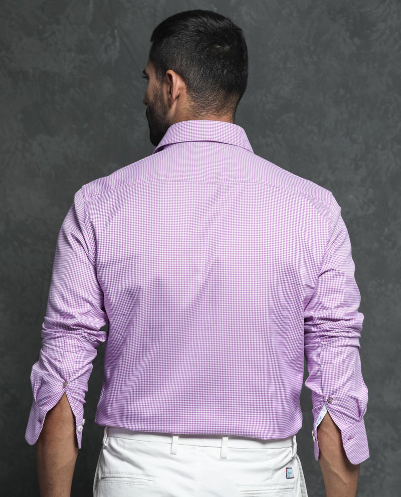 Rare Rabbit Men's Genium Pink Shirt Cotton Fabric Full Sleeves Houndstooth Shirt