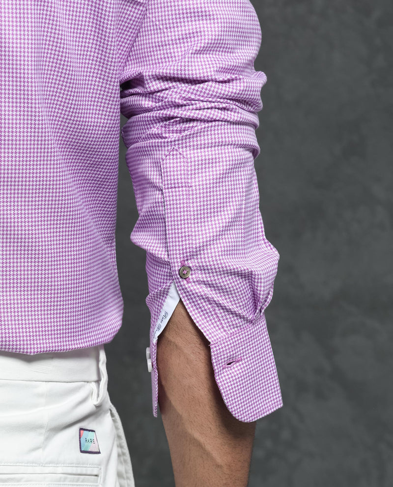 Rare Rabbit Men's Genium Pink Shirt Cotton Fabric Full Sleeves Houndstooth Shirt