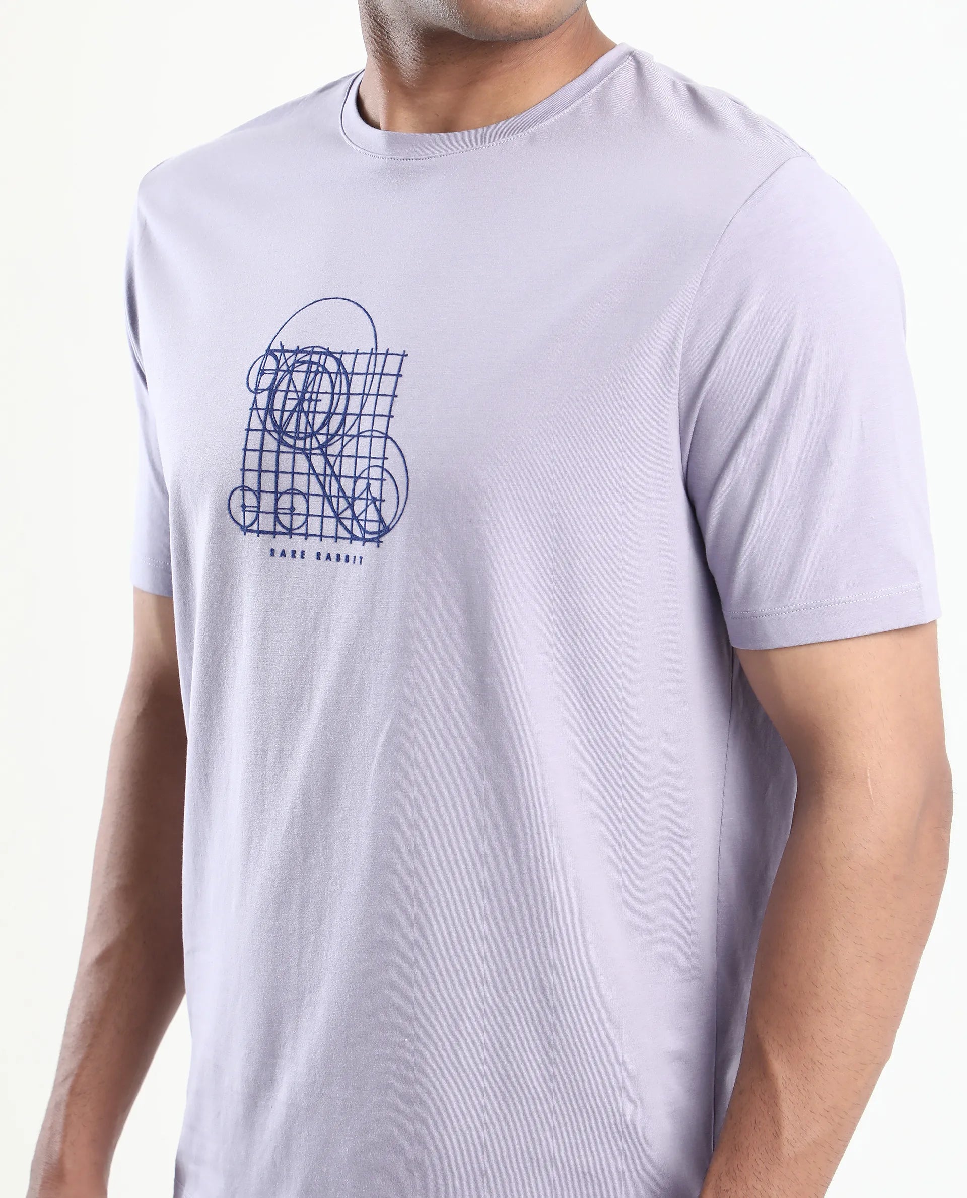 Rare Rabbit Men's Geom Dusky Purple Cotton Blend Graphic Print Regular Fit Half Sleeve Crew Neck T-Shirt