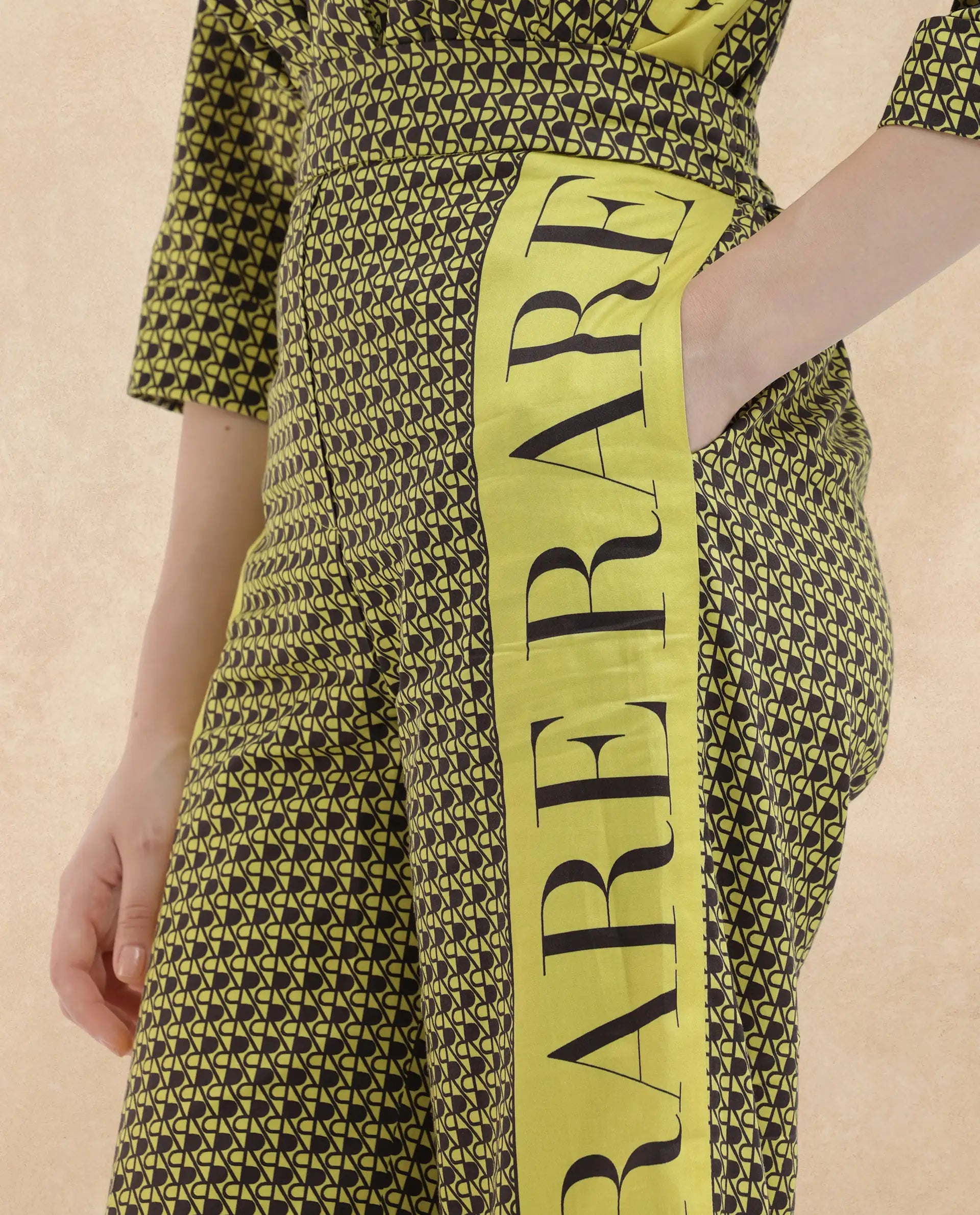 Rareism Women Geomo-B Yellow Cotton Blend Fabric Straight Fit Monogram Ankle Length Trousers