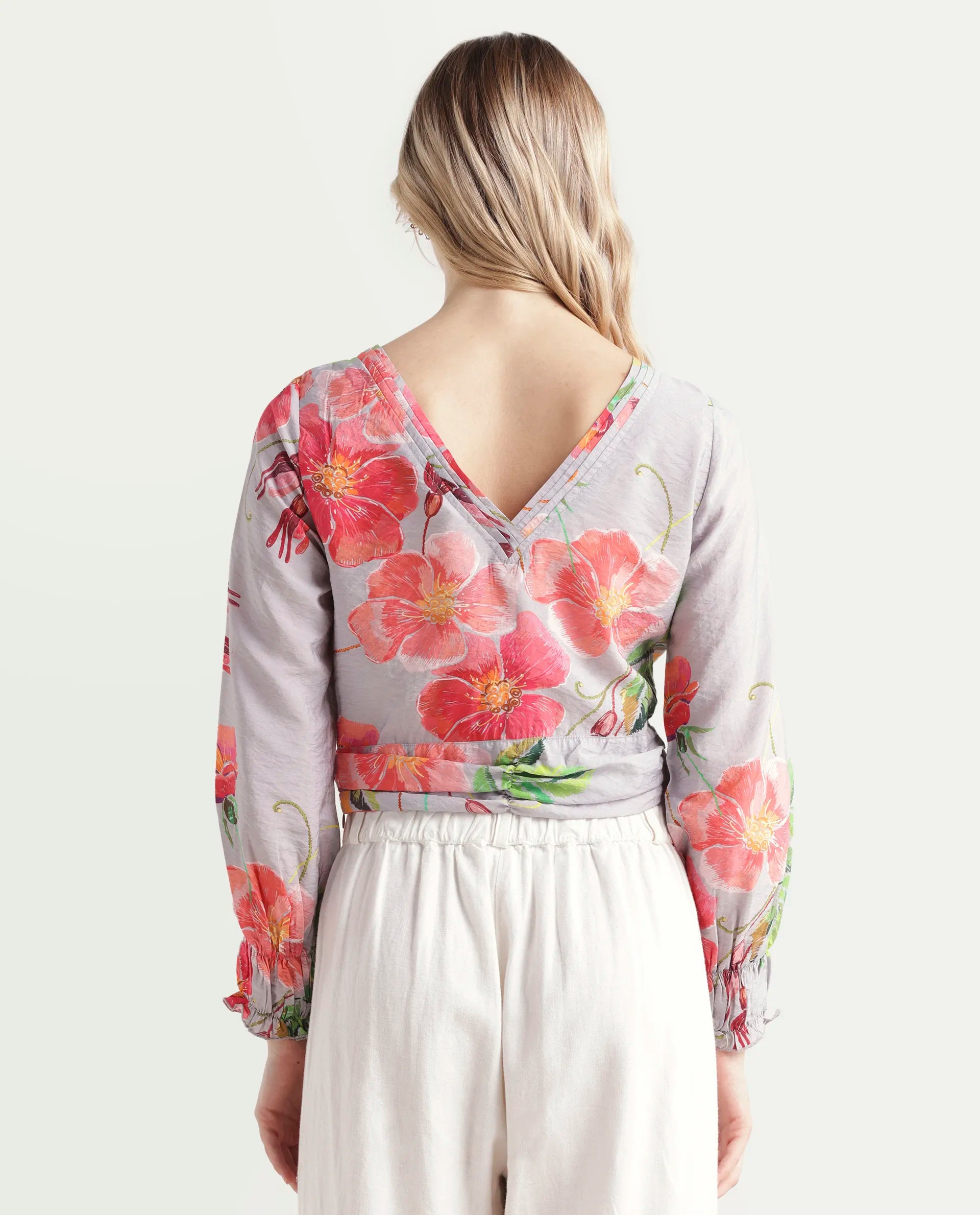Rareism Women's Geona Multi Nylon Blend Crew Neck Floral Print Crop Regular Fit Top