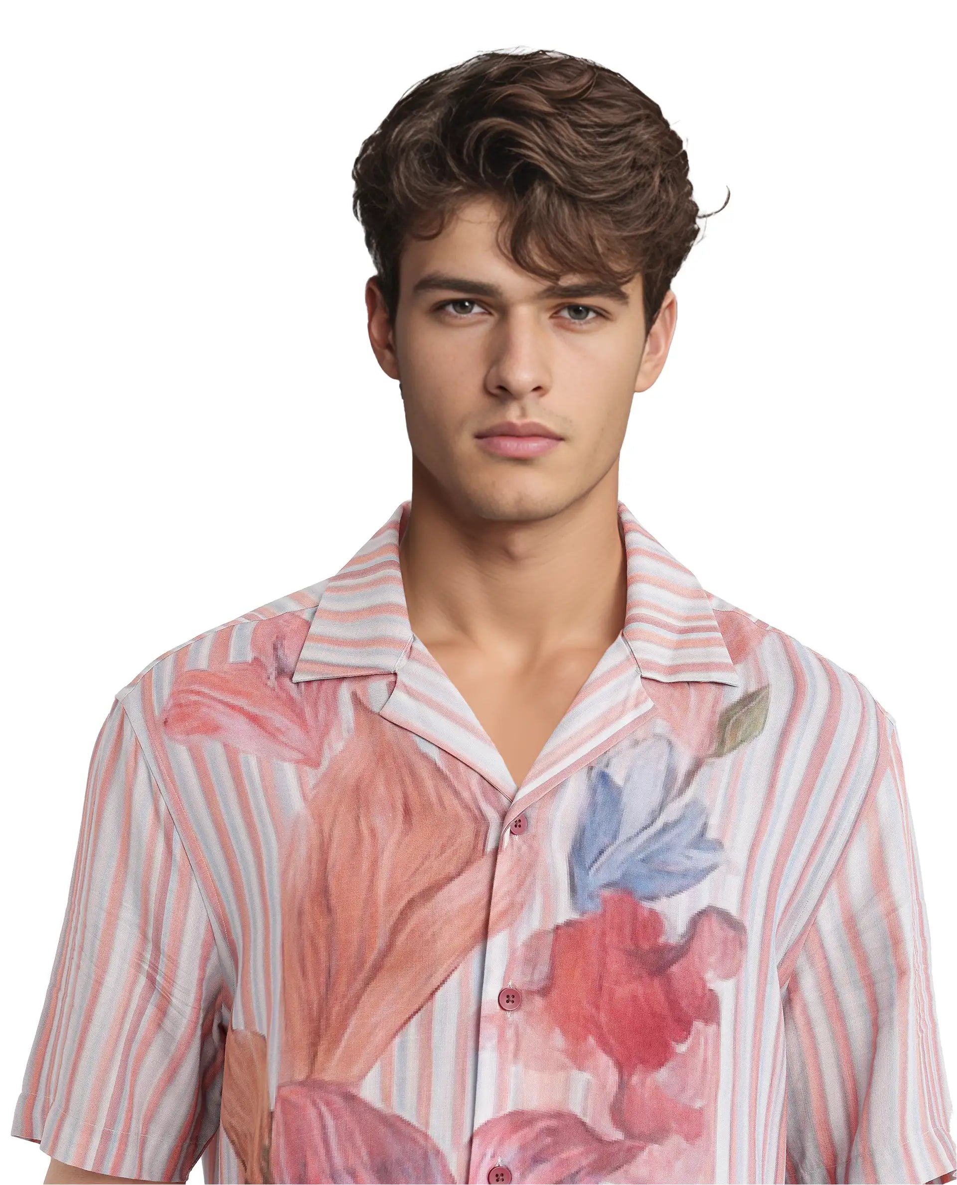 Rare Rabbit Men Gero Dusky Pink Viscose Fabric Half Sleeve Collared Neck Button Closure Regular Fit Printed Shirt