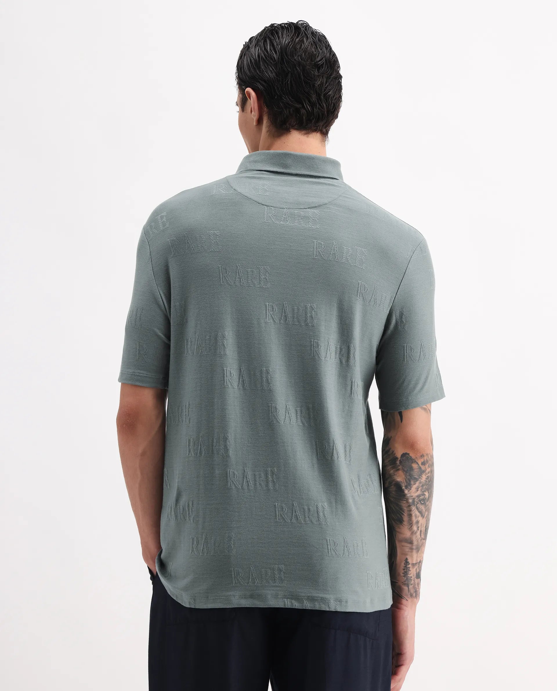 Rare Rabbit Men's Gesset 2 Green Cotton Blend Jacquard Regular Fit Half Sleeve Polo