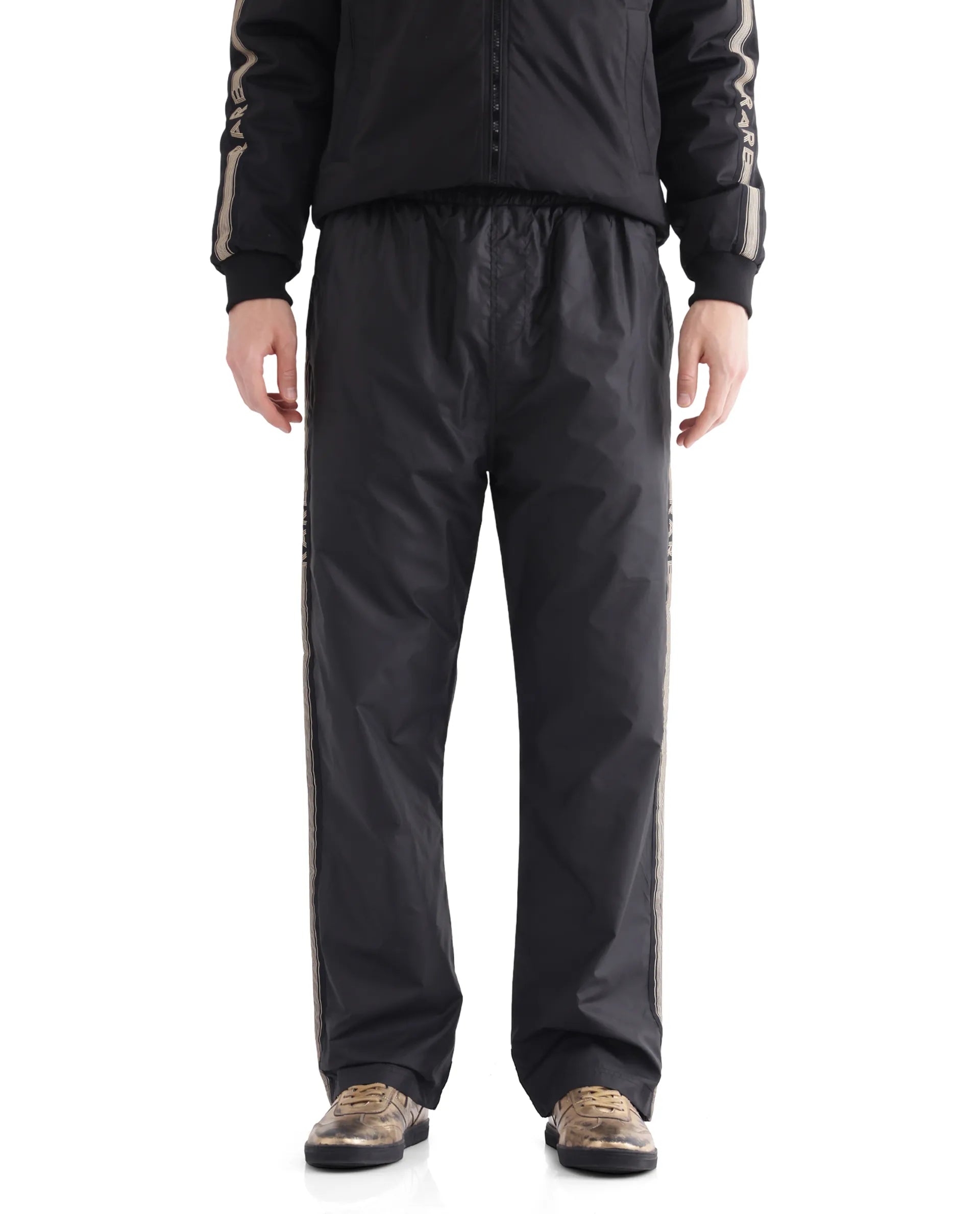 Rare Rabbit Men Ghana-B Black Polyester Fabric Elasticated Waistband Tape Detail Track Pant