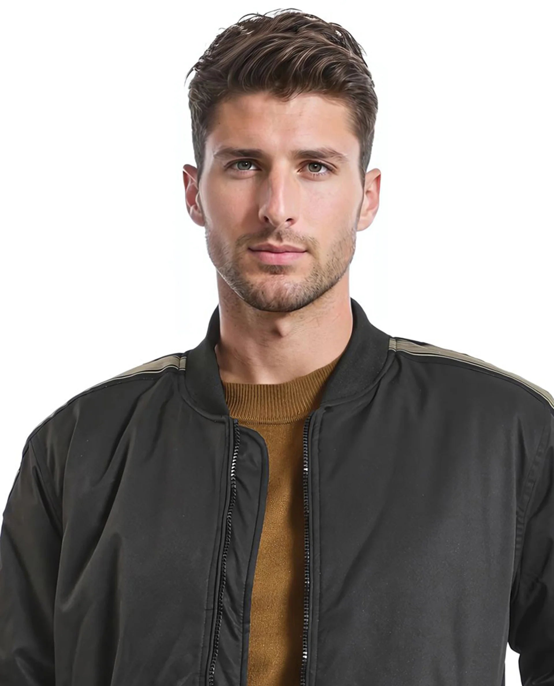 Rare Rabbit Men Ghana Black Polyester Fabric Full Sleeve Ribbed Collar and Cuff Zipper Closure Tape Detailed Plain Jacket