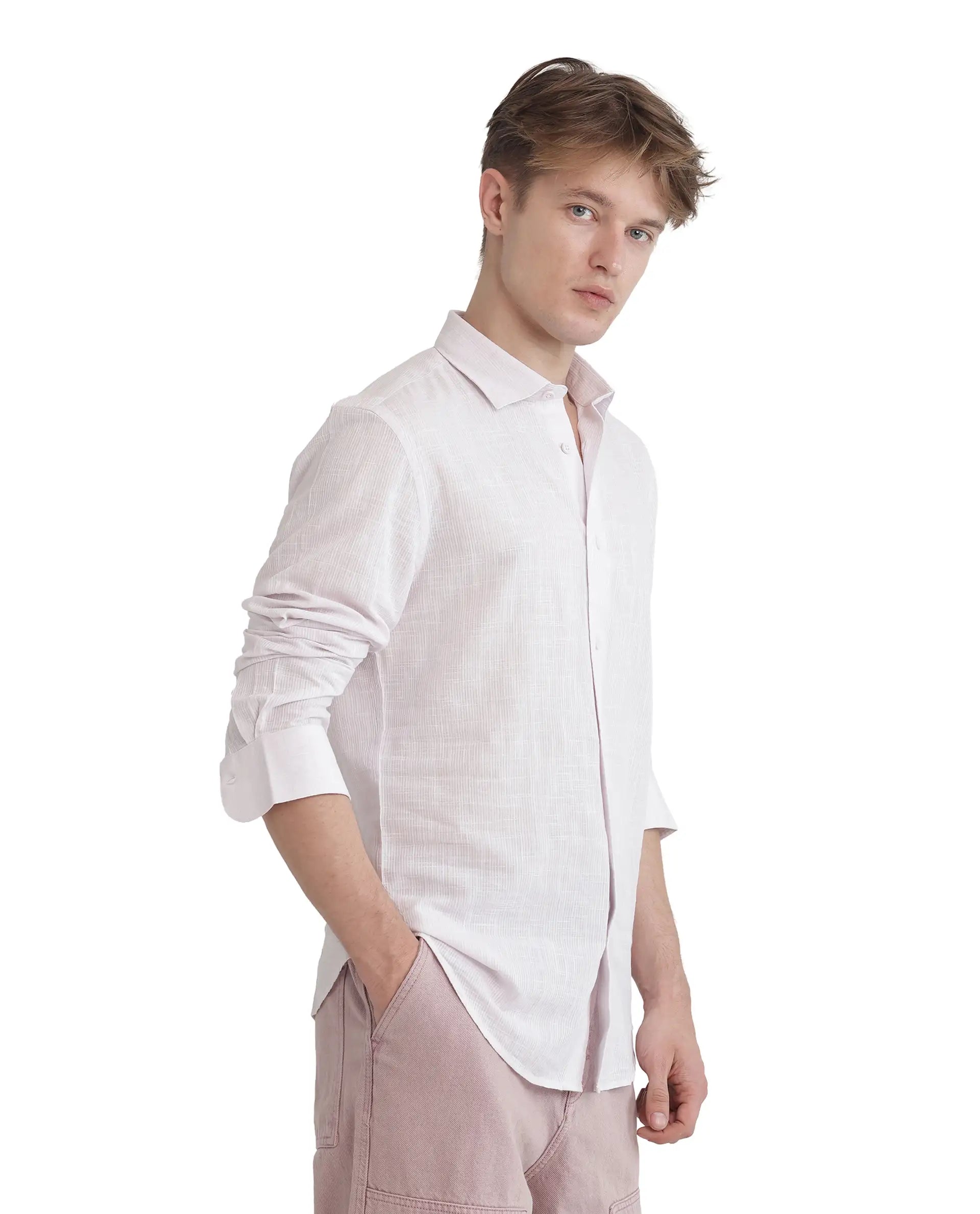 Rare Rabbit Men Gico Pastel Pink Cotton Fabric Full Sleeves Regular Collared Button Closure Solid Shirt