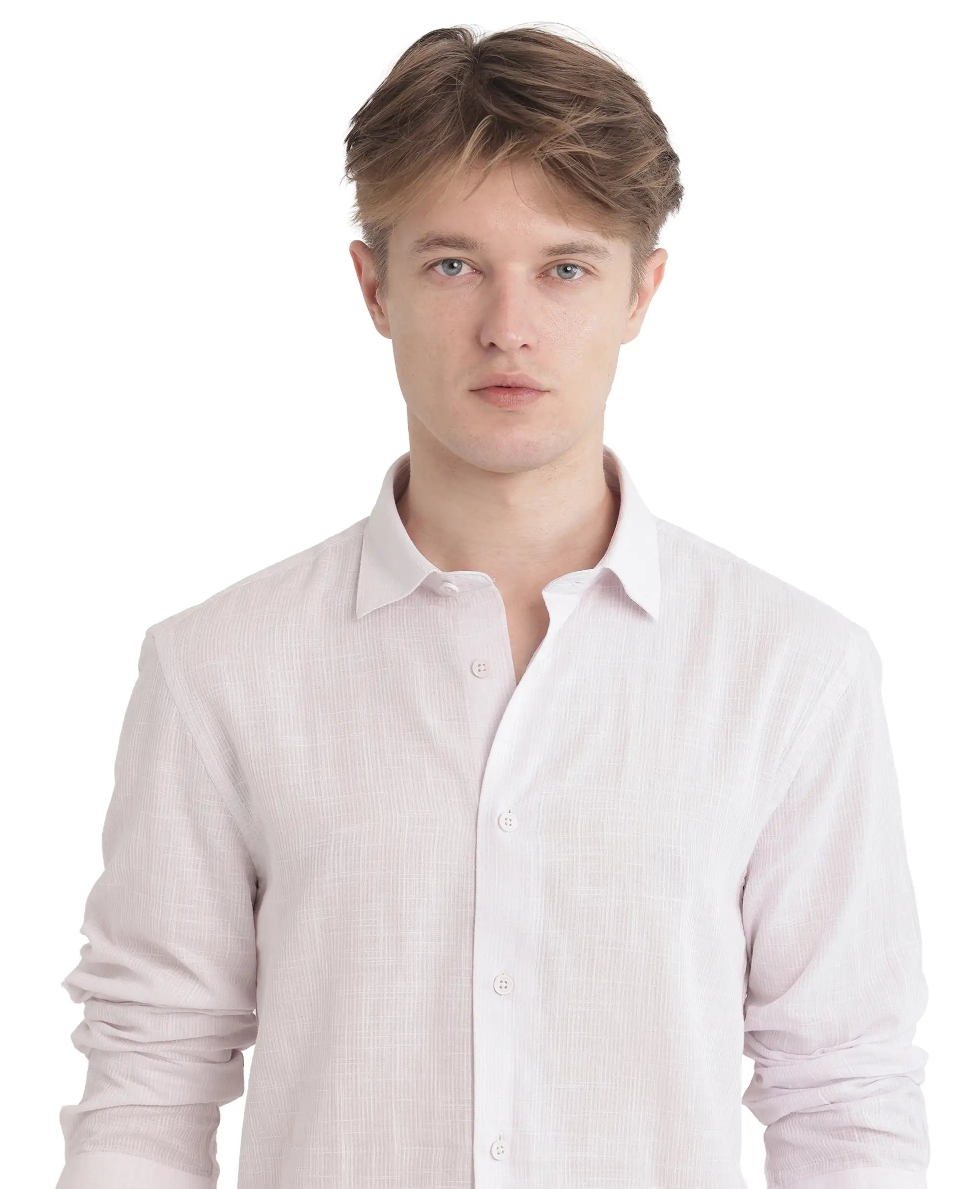 Rare Rabbit Men Gico Pastel Pink Cotton Fabric Full Sleeves Regular Collared Button Closure Solid Shirt