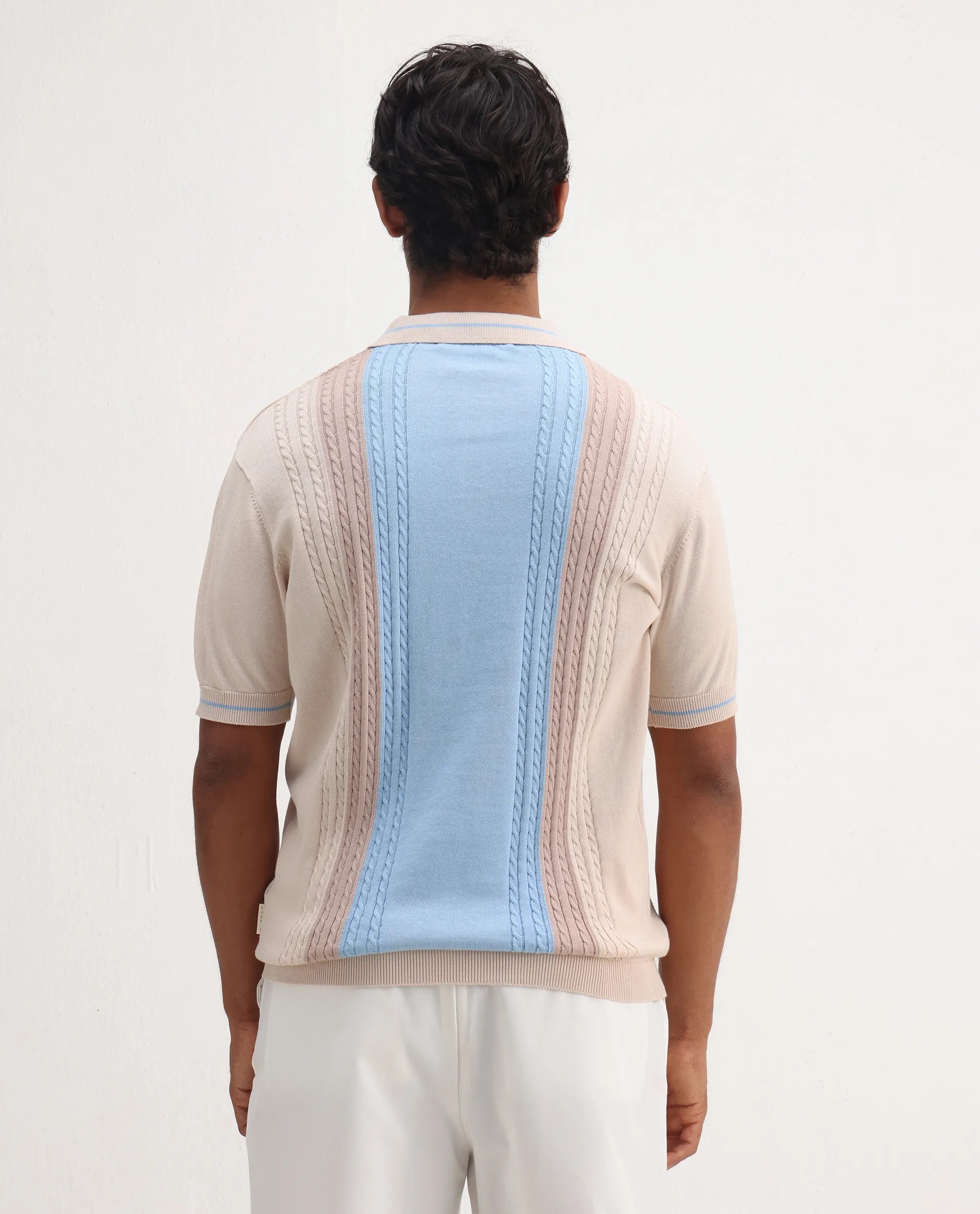 Rare Rabbit Men's Giff Light Beige Cotton Textured Regular Fit Half Sleeve Polo