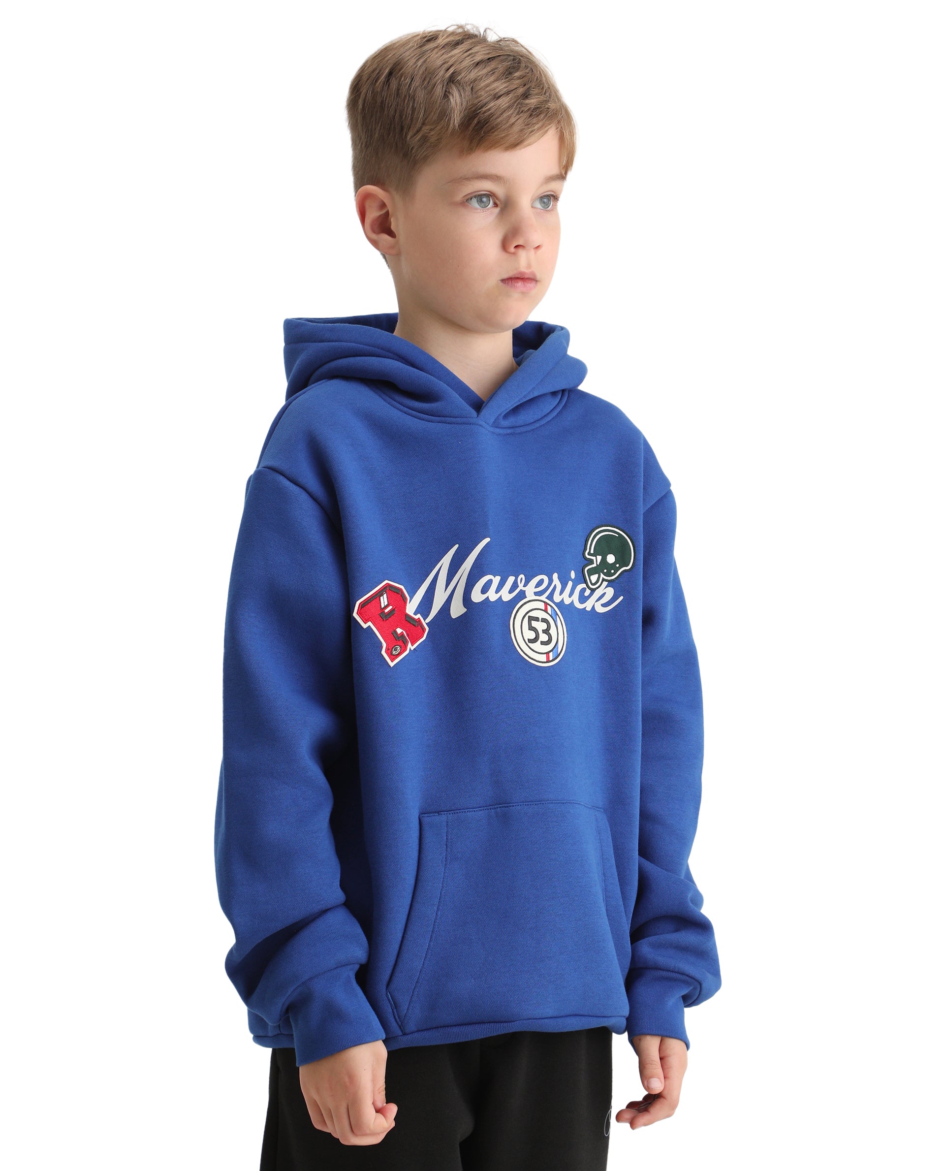 Rare Ones Kids Gino Dark Blue Cotton Blend Hooded Typography Oversized Sweatshirt