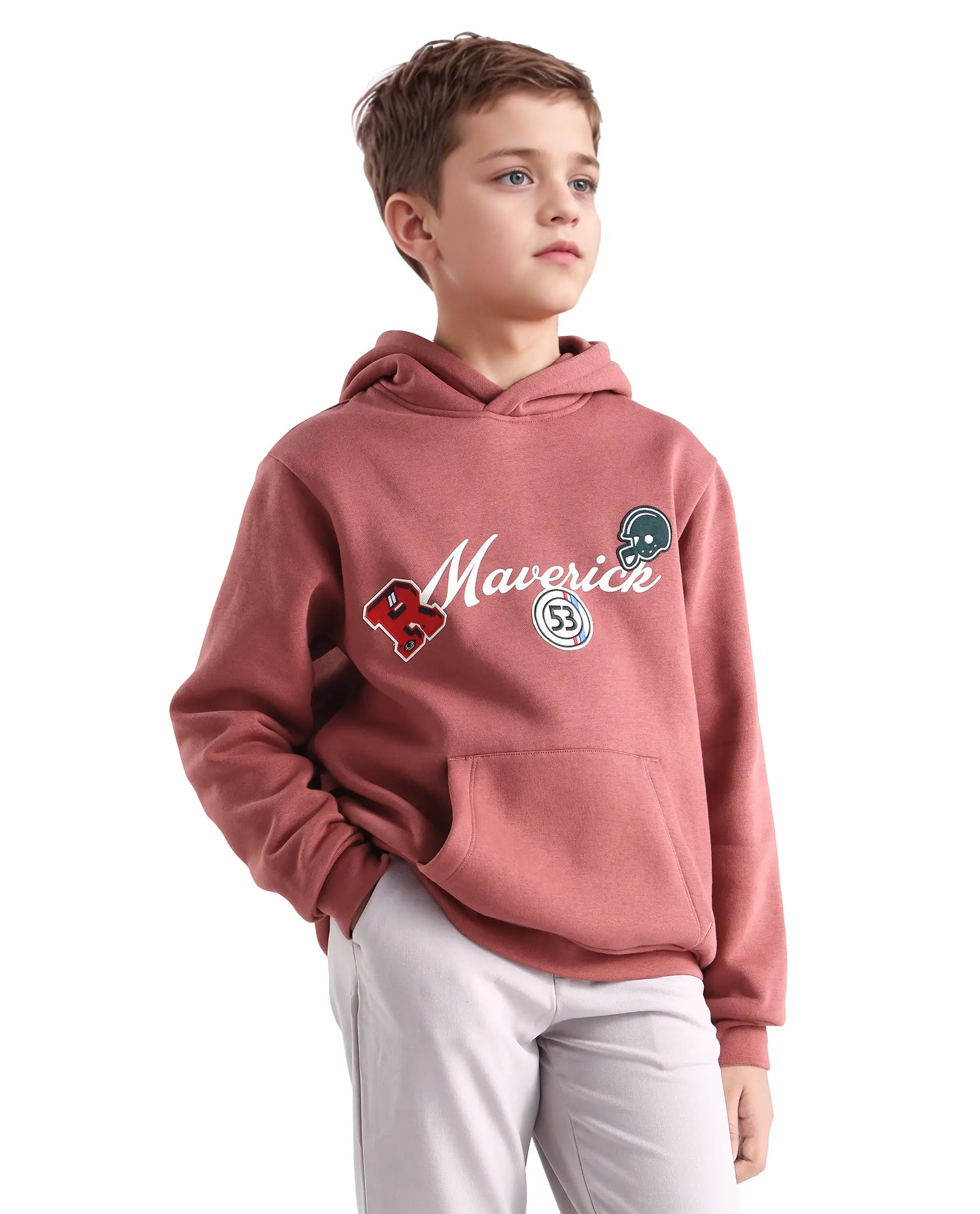 Rare Ones Kids Gino Rust Cotton Blend Hooded Typography Oversized Sweatshirt