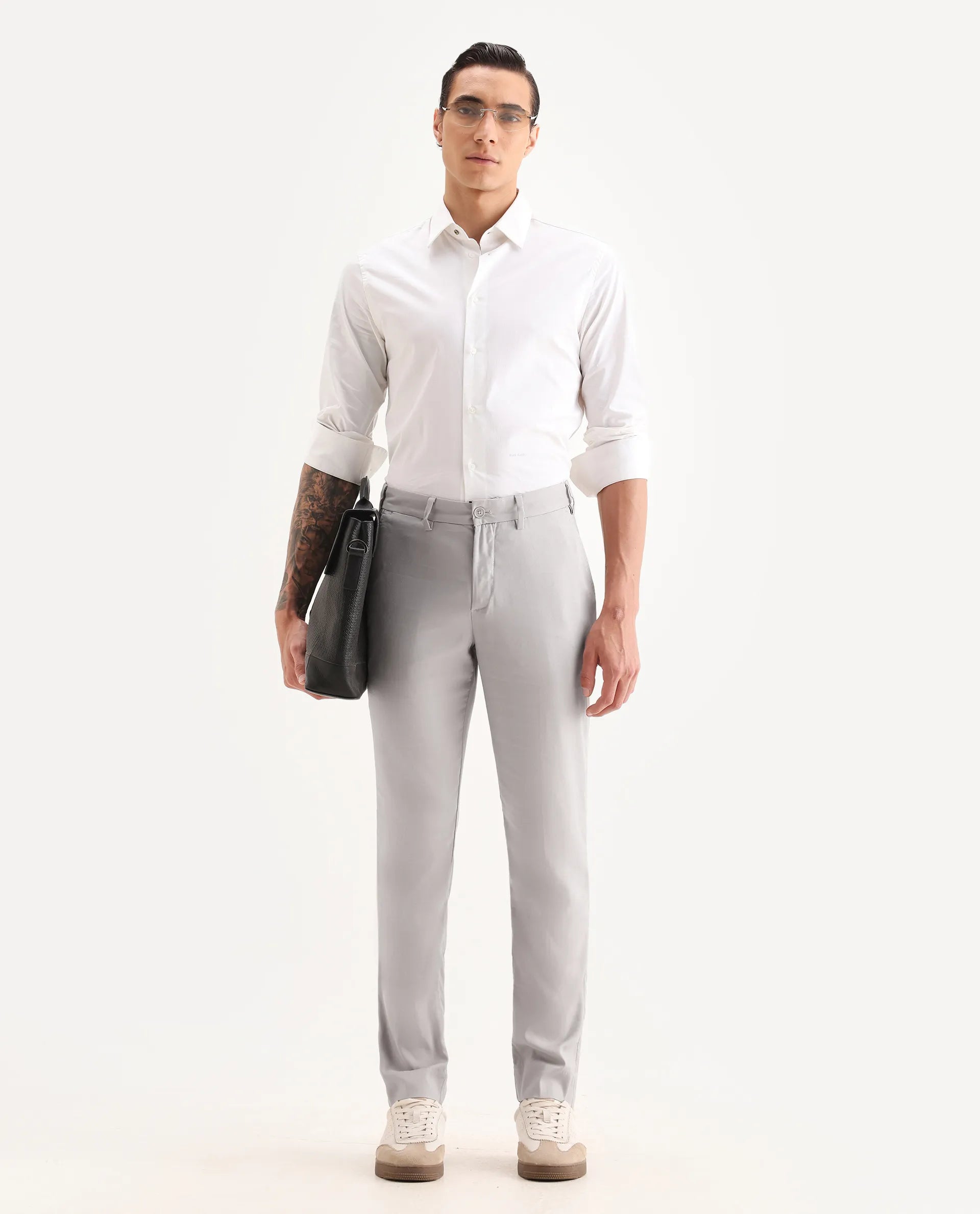 Rare Rabbit Men's Glade 1 Beige Polyester Plain Regular Fit Trouser