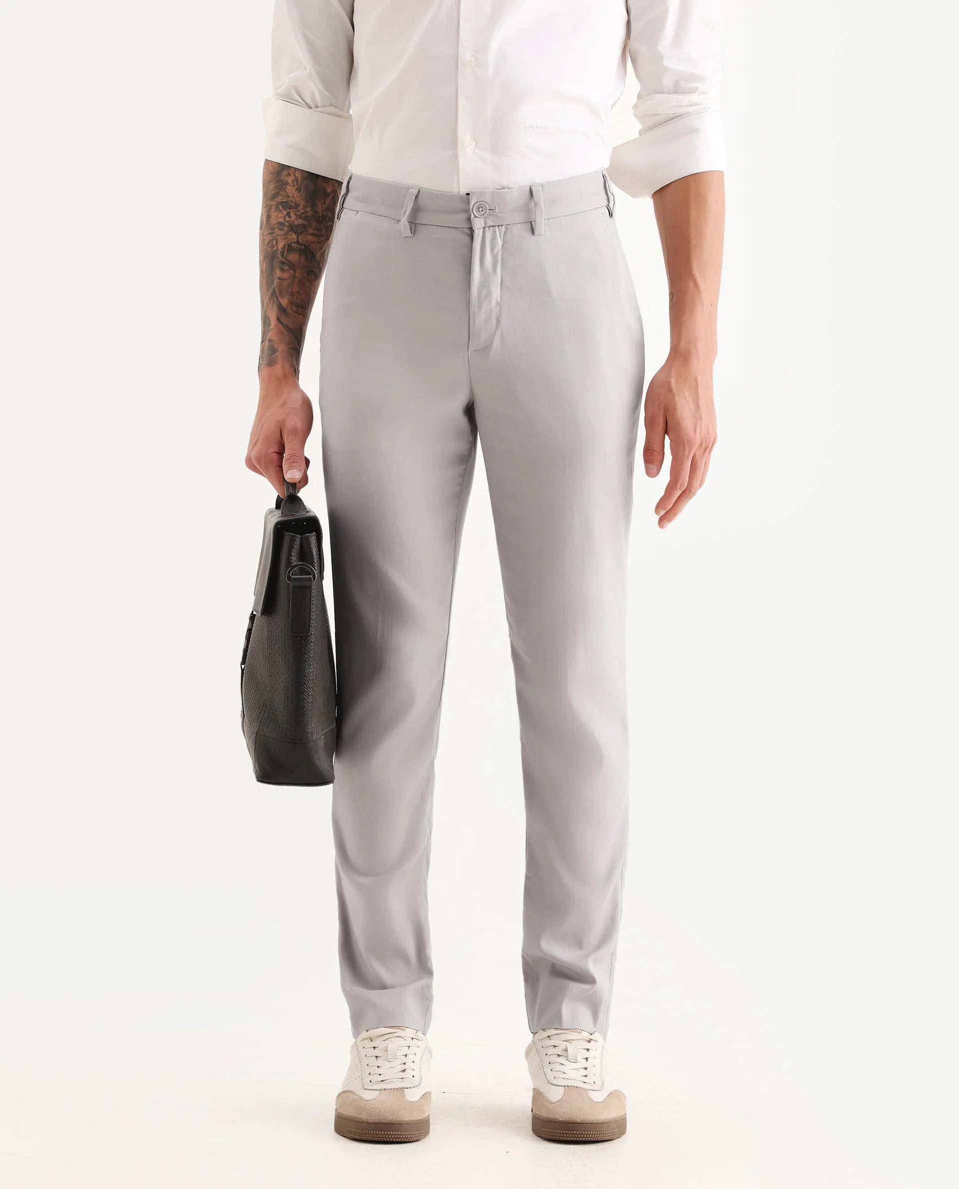 Rare Rabbit Men's Glade 1 Beige Polyester Plain Regular Fit Trouser