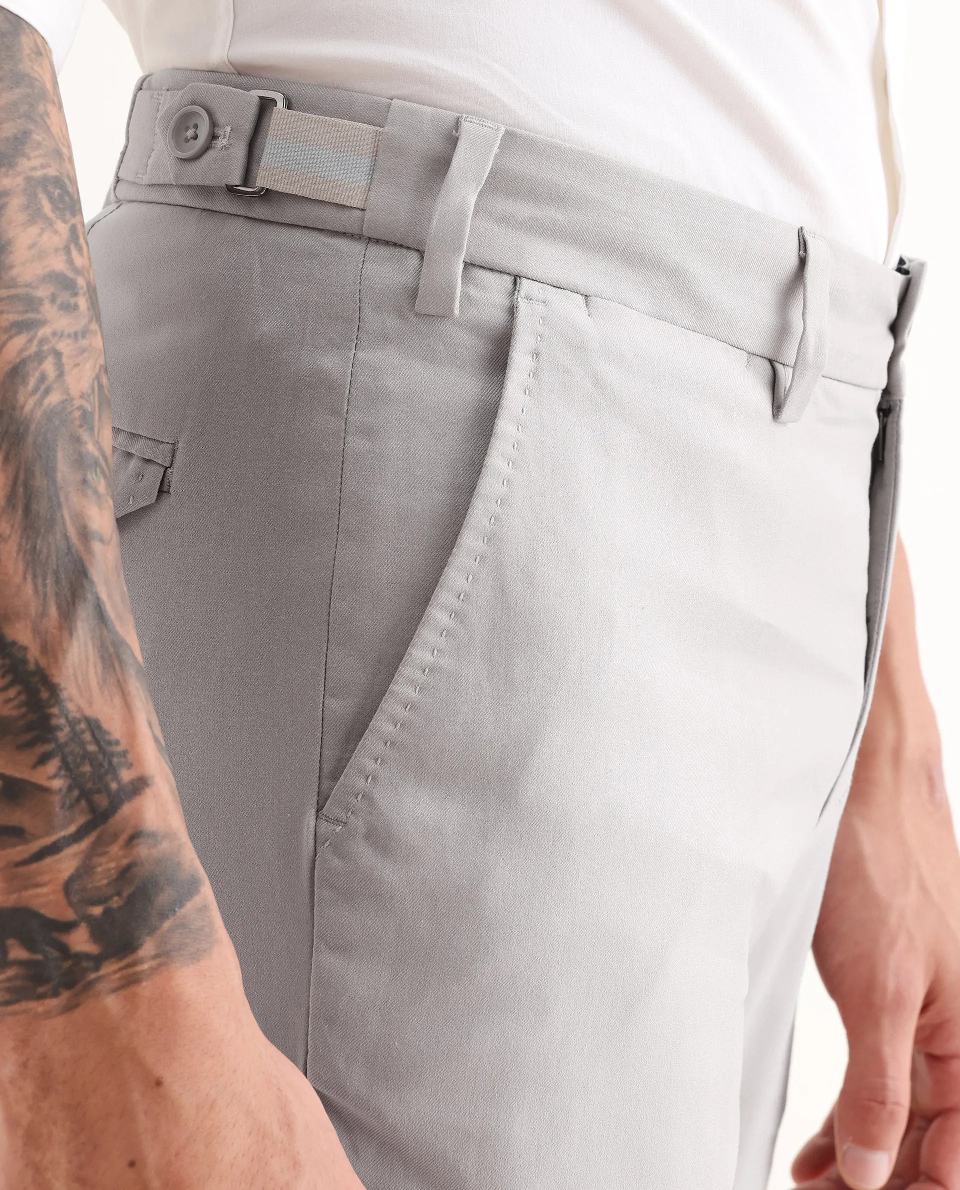 Rare Rabbit Men's Glade 1 Beige Polyester Plain Regular Fit Trouser