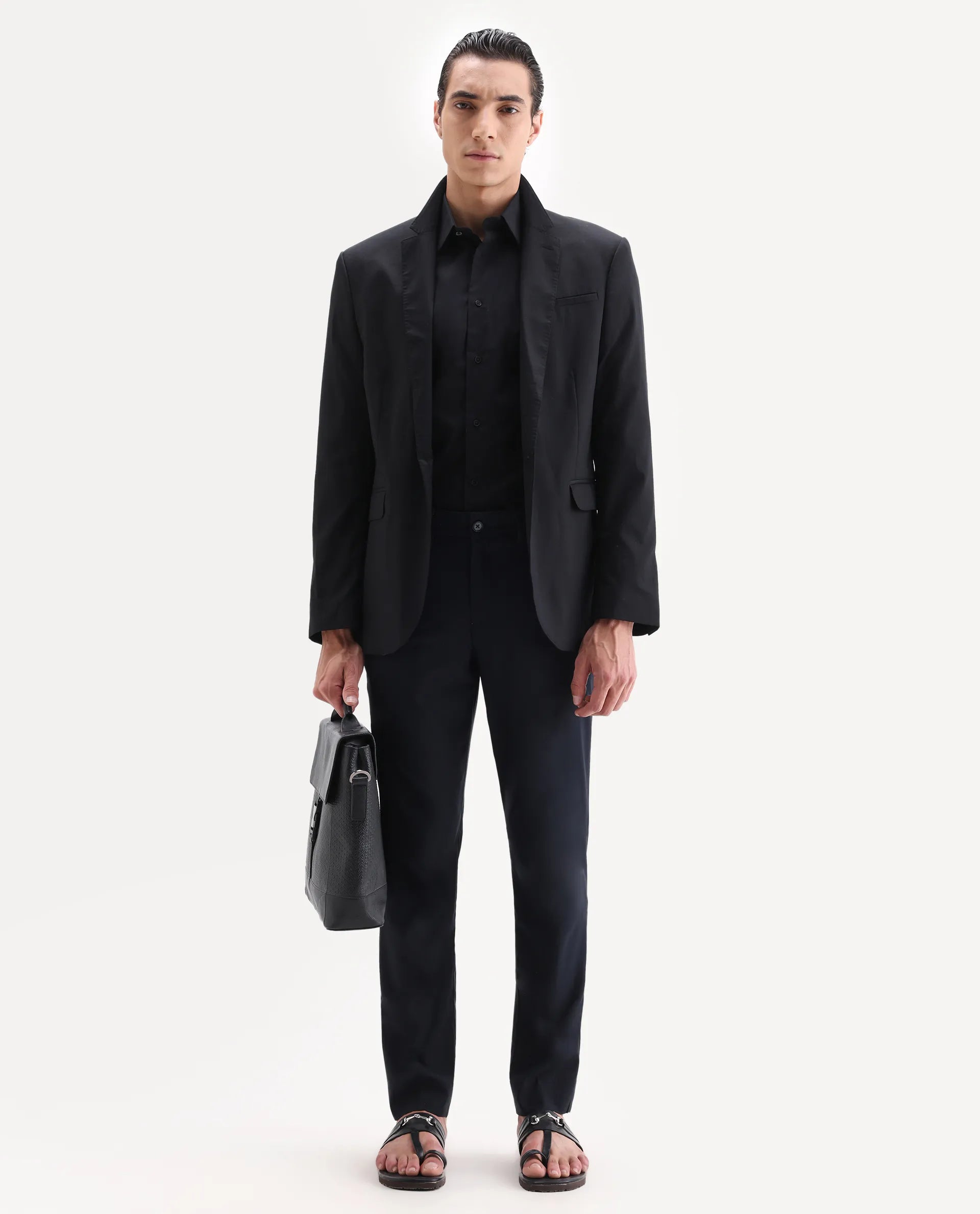 Rare Rabbit Men's Glade 1 Navy Polyester Plain Regular Fit Trouser