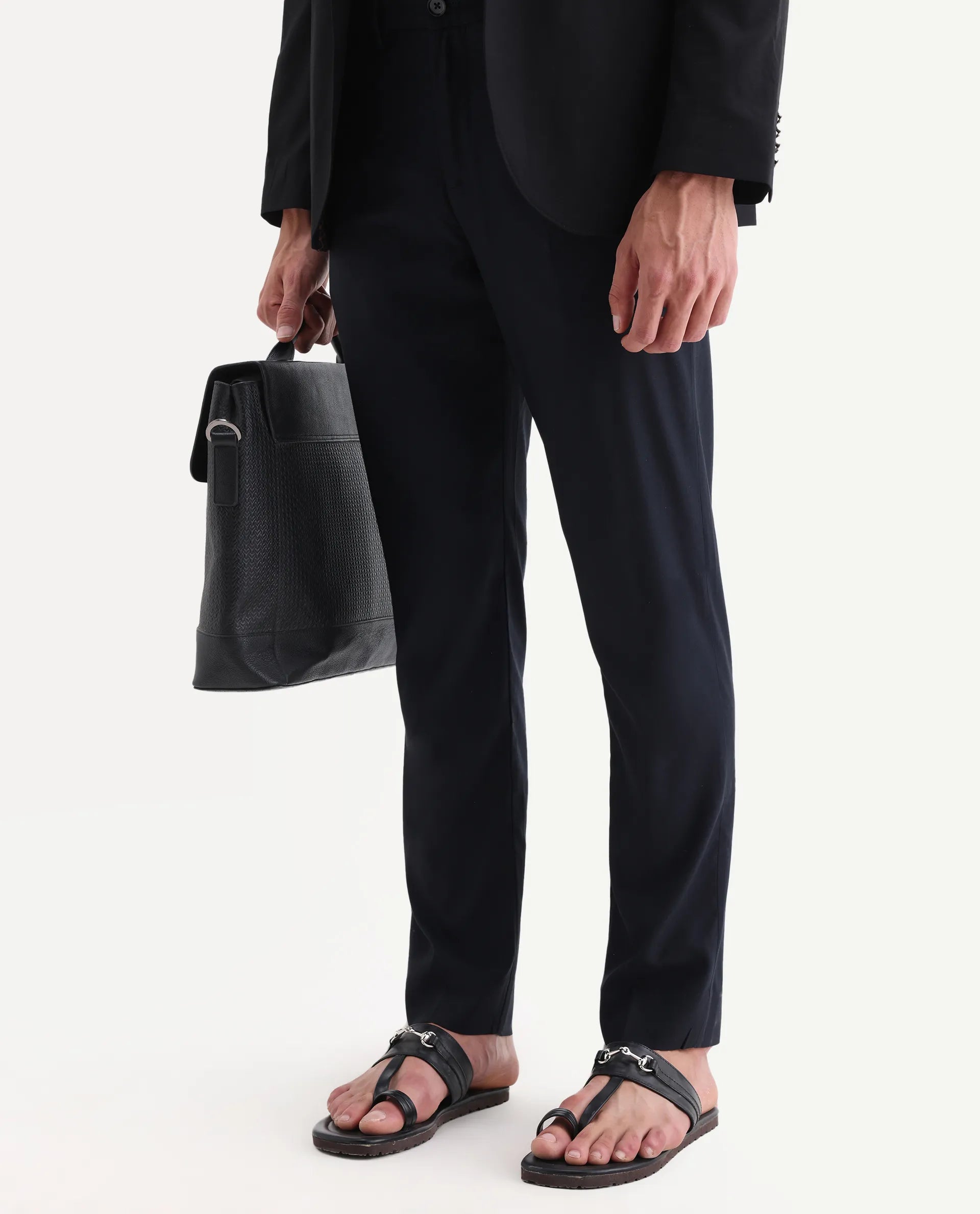 Rare Rabbit Men's Glade 1 Navy Polyester Plain Regular Fit Trouser