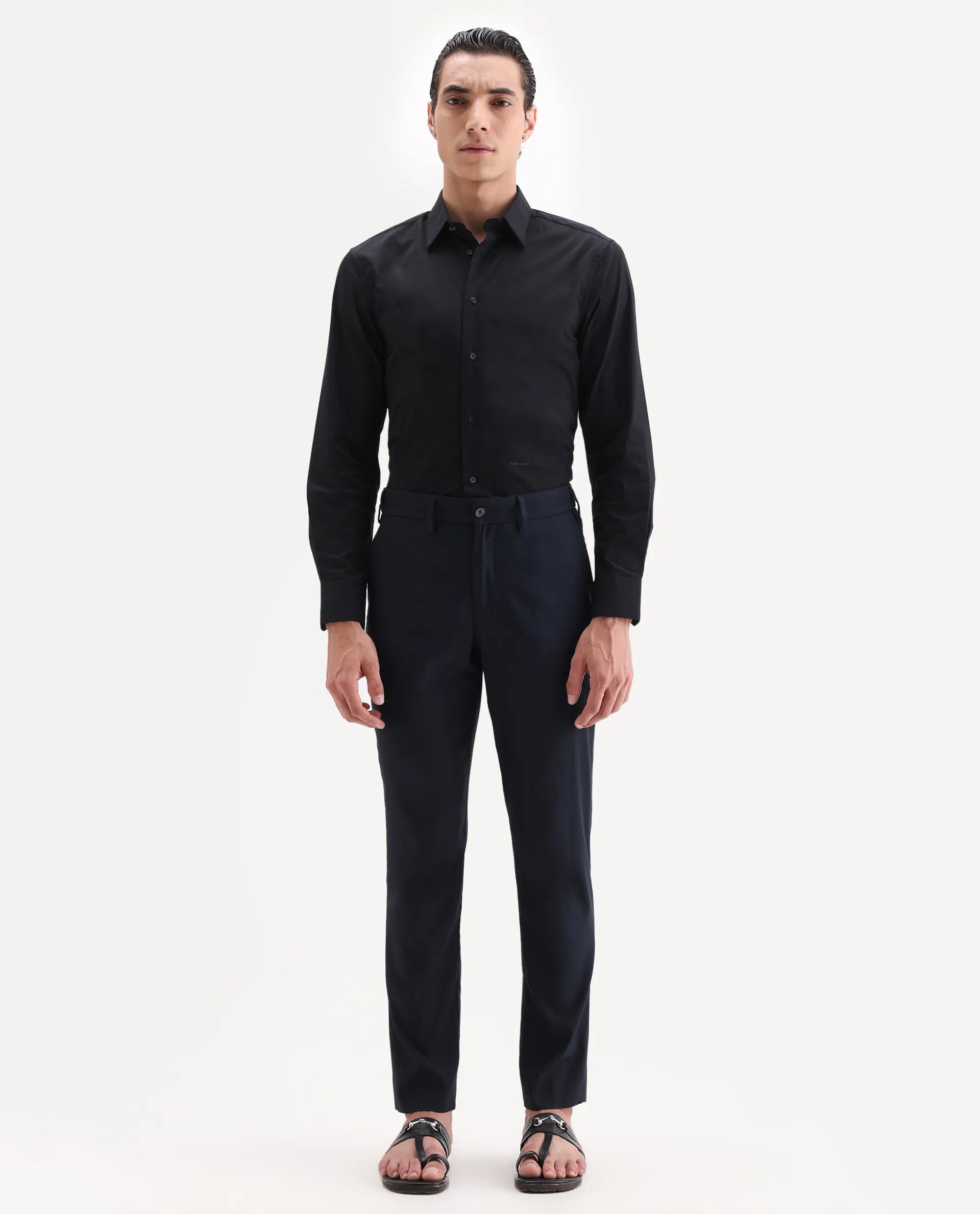 Rare Rabbit Men's Glade 1 Navy Polyester Plain Regular Fit Trouser