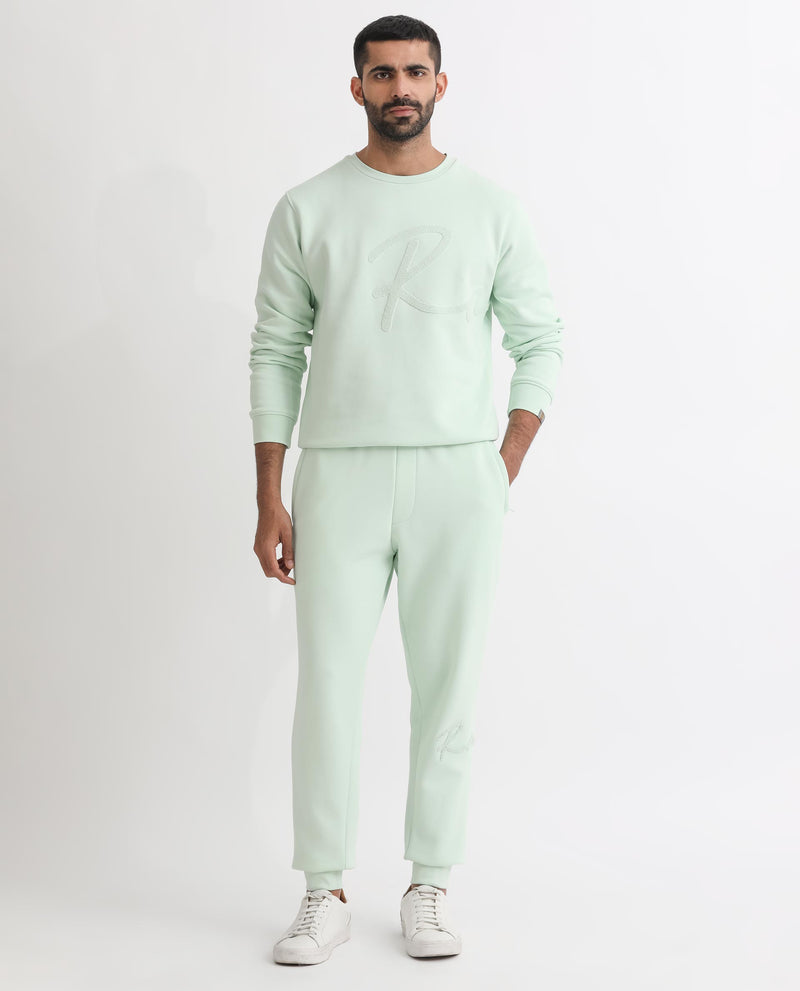 RARE RABBIT MENS GLAME LIGHT GREEN TRACK PANT COTTON POLYESTER FABRIC MID RISE KNITTED DRAW STRING CLOSURE REGULAR FIT