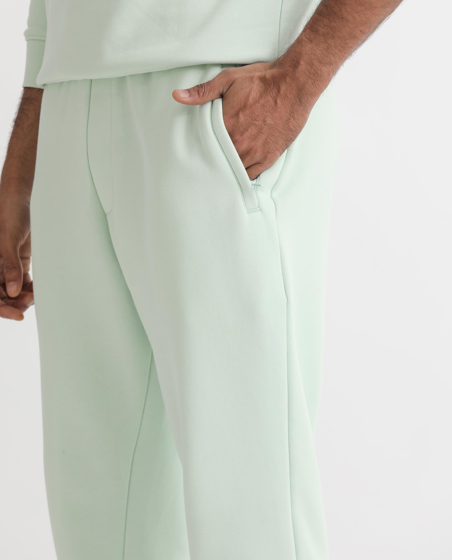 Rare Rabbit Mens Glame Light Green Cotton Polyester Fabric Drawstring Closure Regular Fit Mid Rise Trackpant