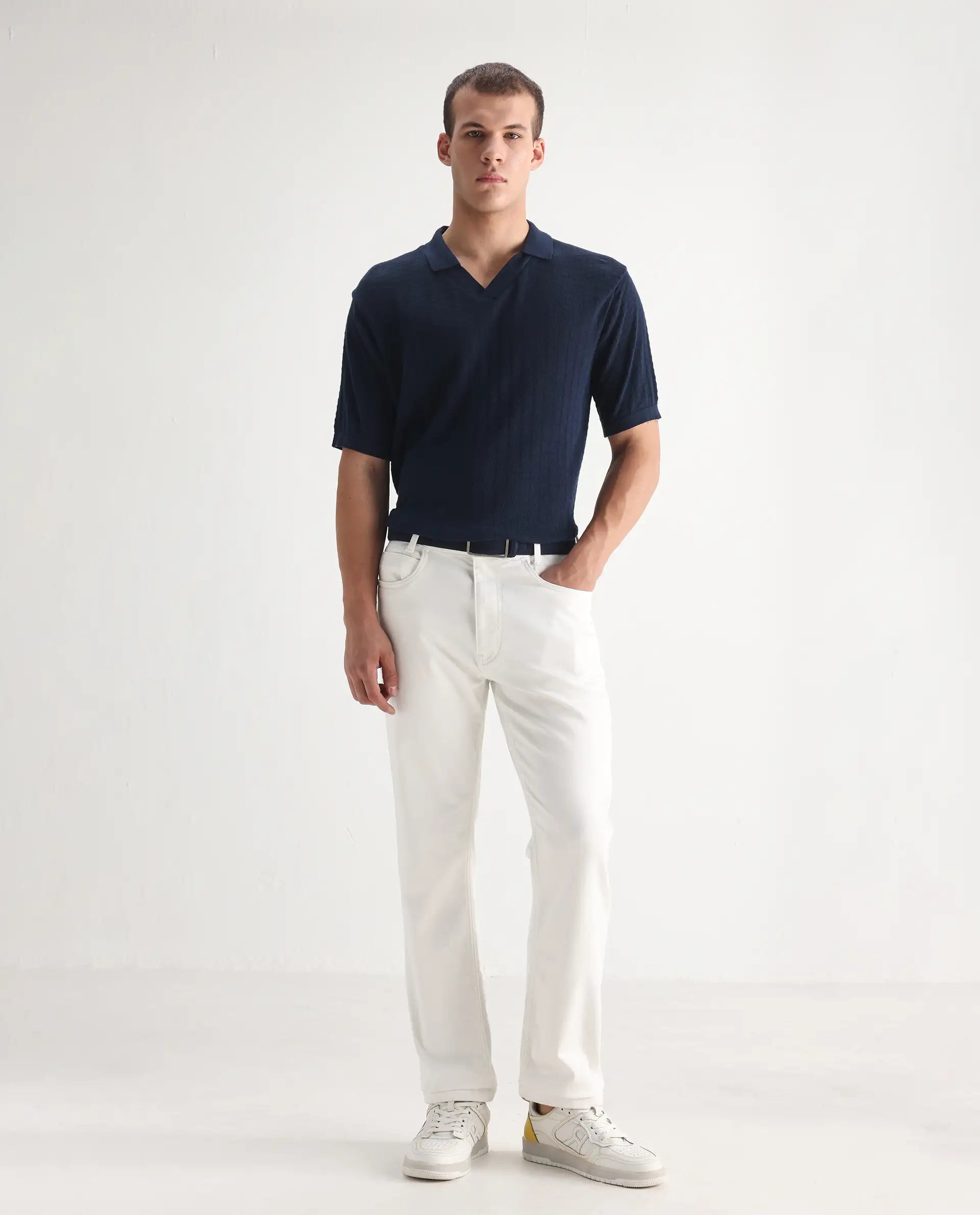 Rare Rabbit Men's Glebon White Cotton Plain Morris Regular Fit Jeans