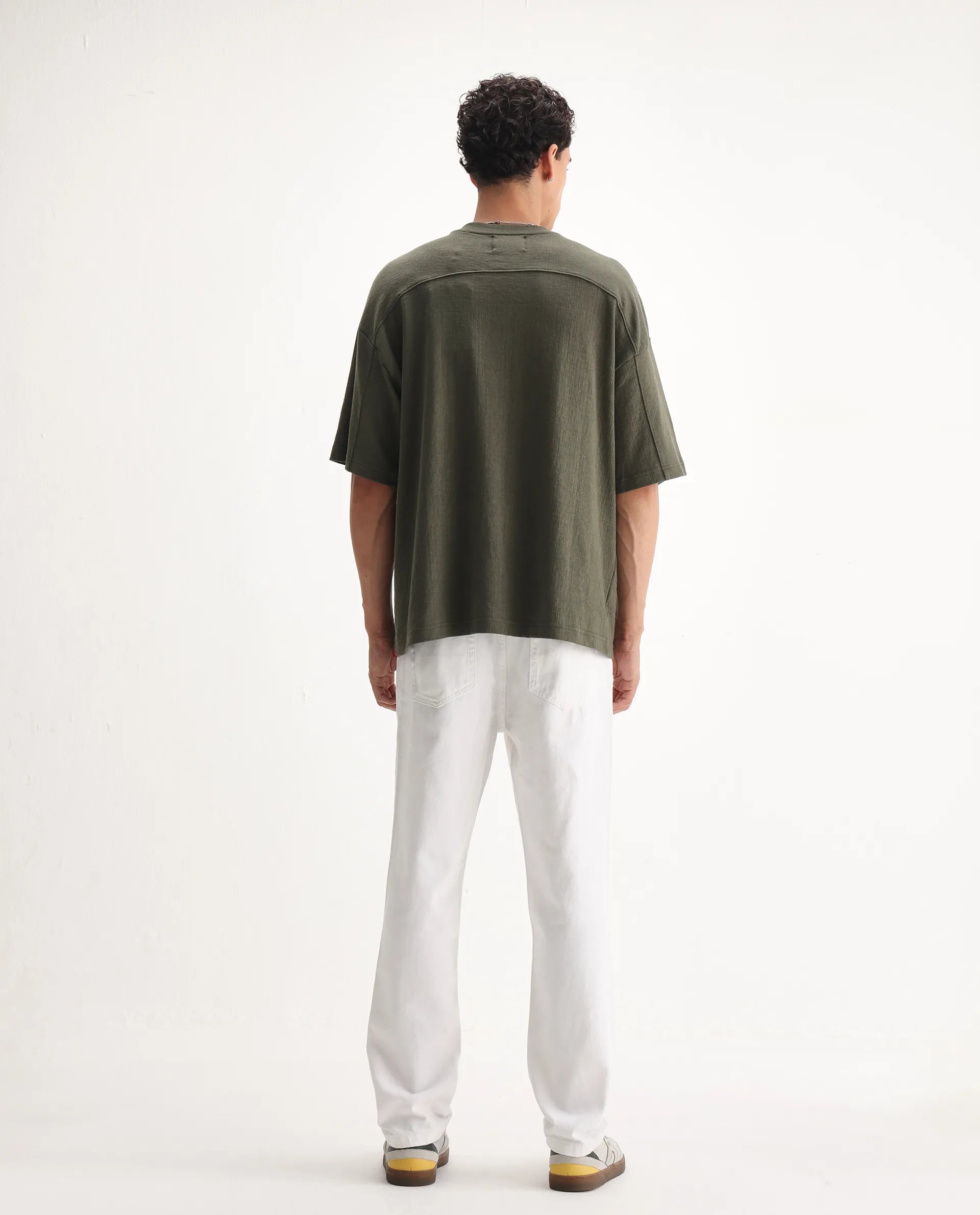 Rare Rabbit Men's Gleb White Cotton Plain Kurt Carrot Fit Jeans