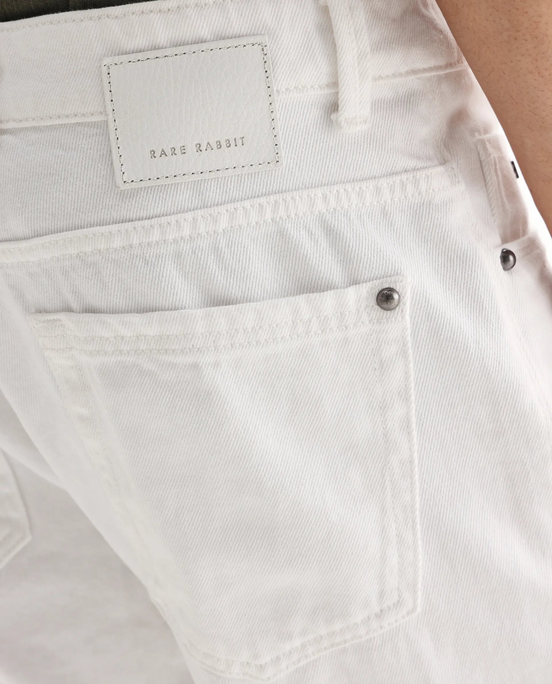 Rare Rabbit Men's Gleb White Cotton Plain Kurt Carrot Fit Jeans