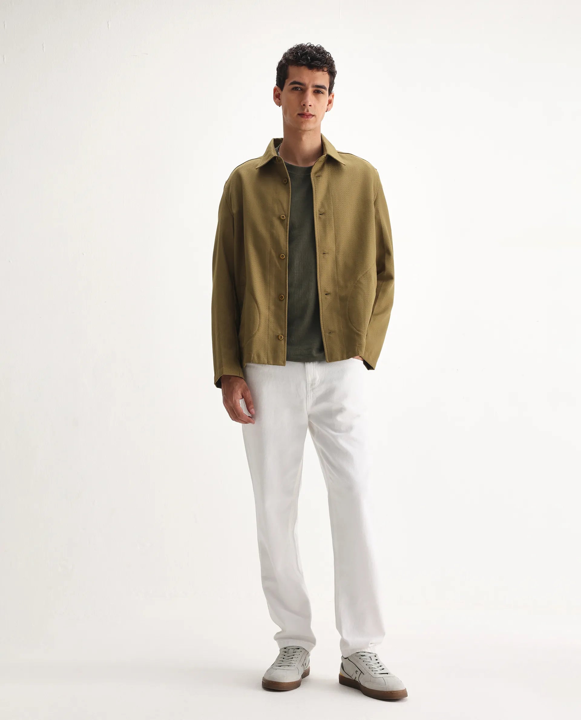 Rare Rabbit Men's Gleb White Cotton Plain Kurt Carrot Fit Jeans