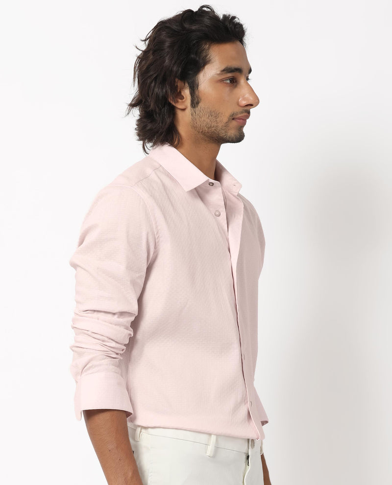 RARE RABBIT MENS GLENY PINK SHIRT COTTON POLYESTER SPANDEX FABRIC COLLARED NECK FULL SLEEVES BUTTON CLOSURE REGULAR FIT