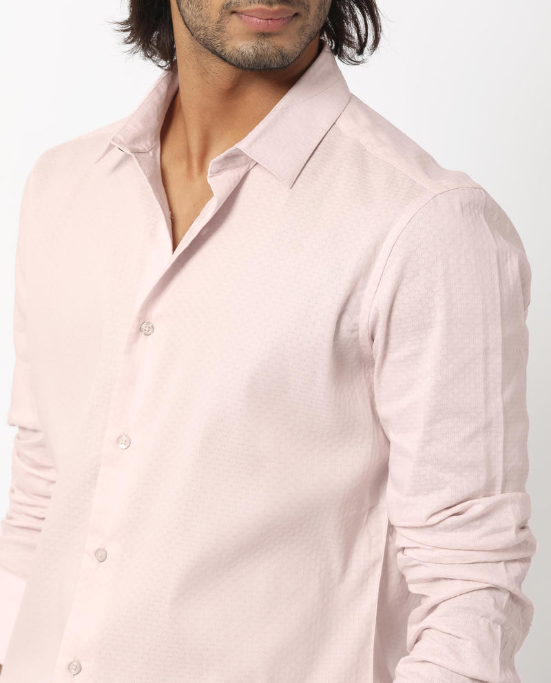 RARE RABBIT MENS GLENY PINK SHIRT COTTON POLYESTER SPANDEX FABRIC COLLARED NECK FULL SLEEVES BUTTON CLOSURE REGULAR FIT