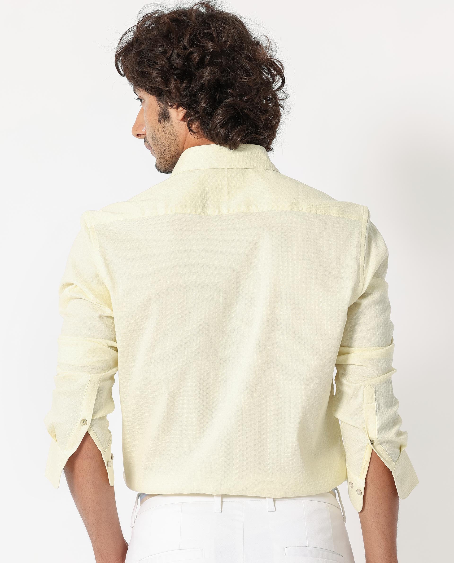 Rare Rabbit Men's Gleny Yellow Cotton Polyester Fabric Full Sleeves Dobby Shirt